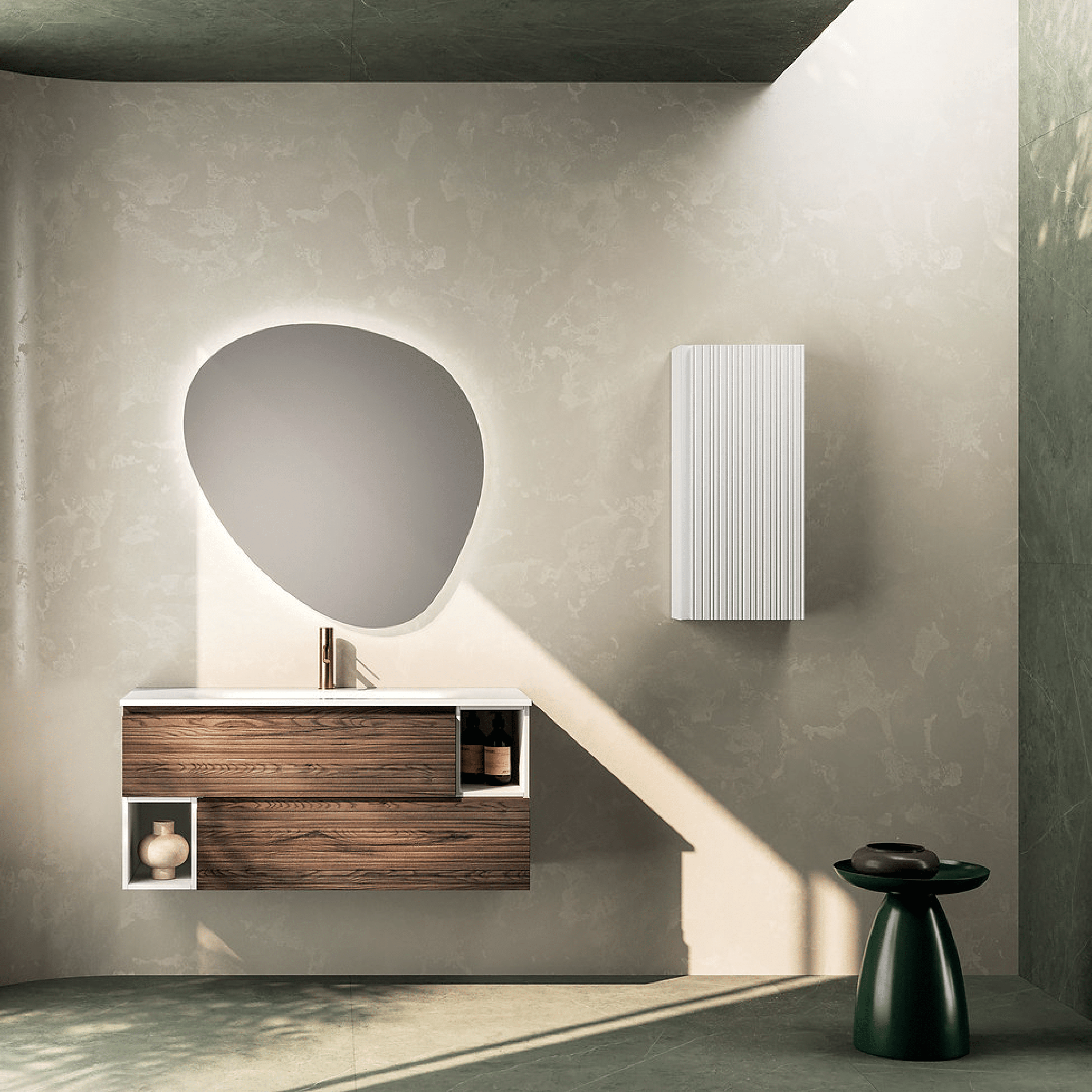 Mobile Bagno Sospeso 100 Cm Due Cassetti Con Vano a Giorno ItalBagno "Diamante 117"