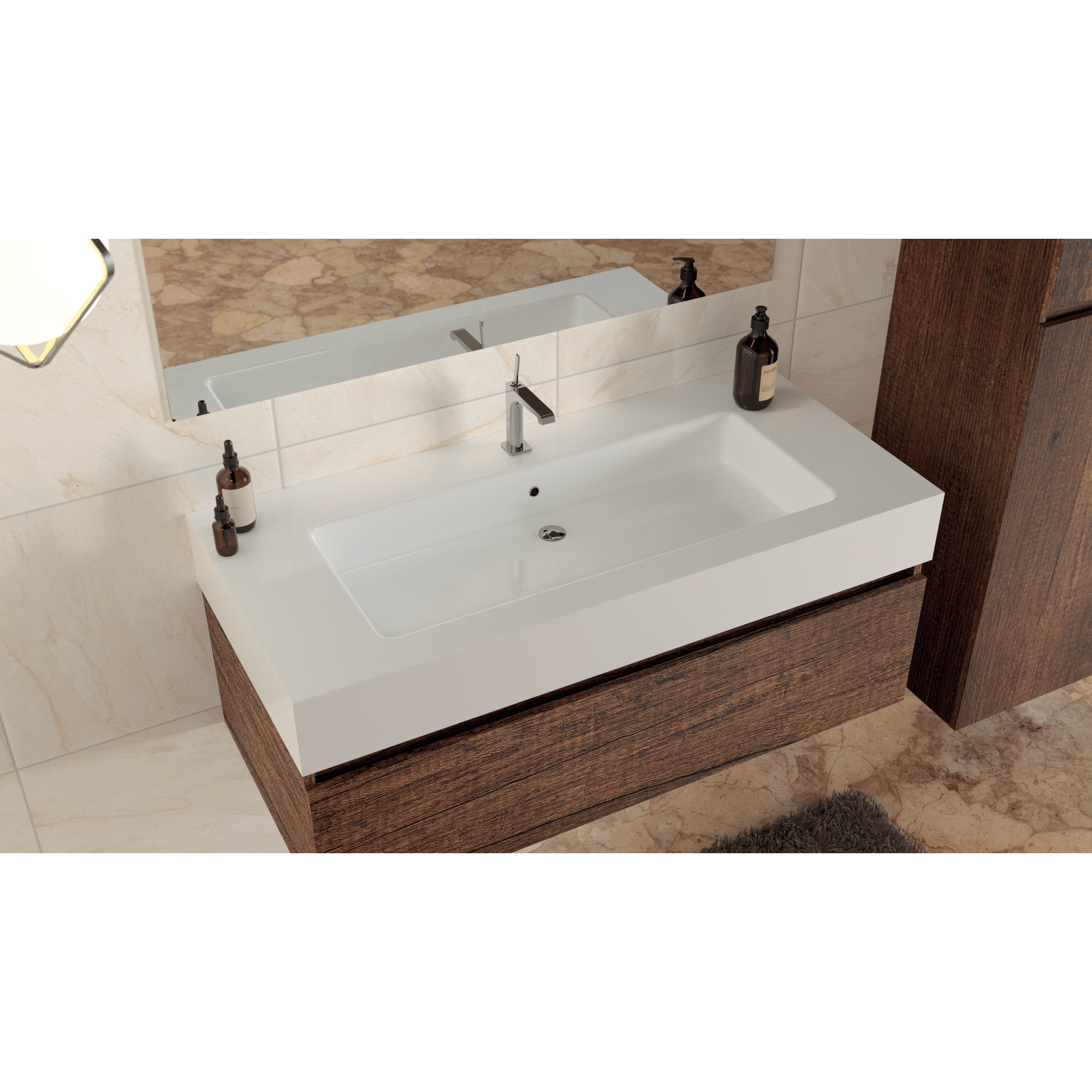 Mobile Bagno Sospeso 100 Cm Un Cassetto Specchio Con Lampada Led 100x70 Cm Esseci Arredo Bagno "Capri"