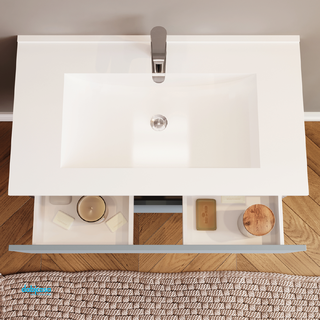 Mobile Bagno Sospeso "New Stream" Da 100 Cm Composto Da Due Cassetti Finitura Blu Pastello Opaco/Rovere Fumo