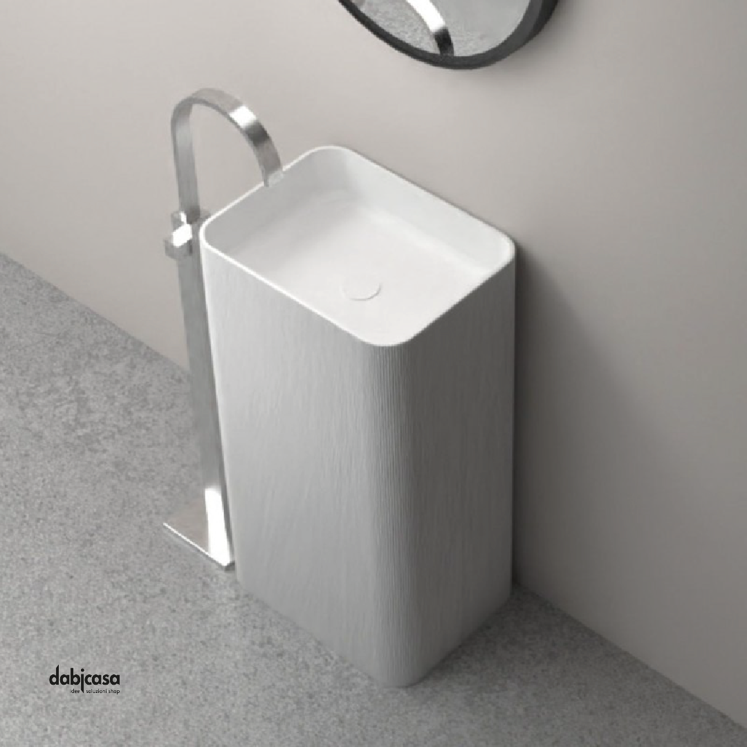 Lavabo Freestanding Tondo Cannettato "Hender" In ArtStone Finitura Bianco Opaco