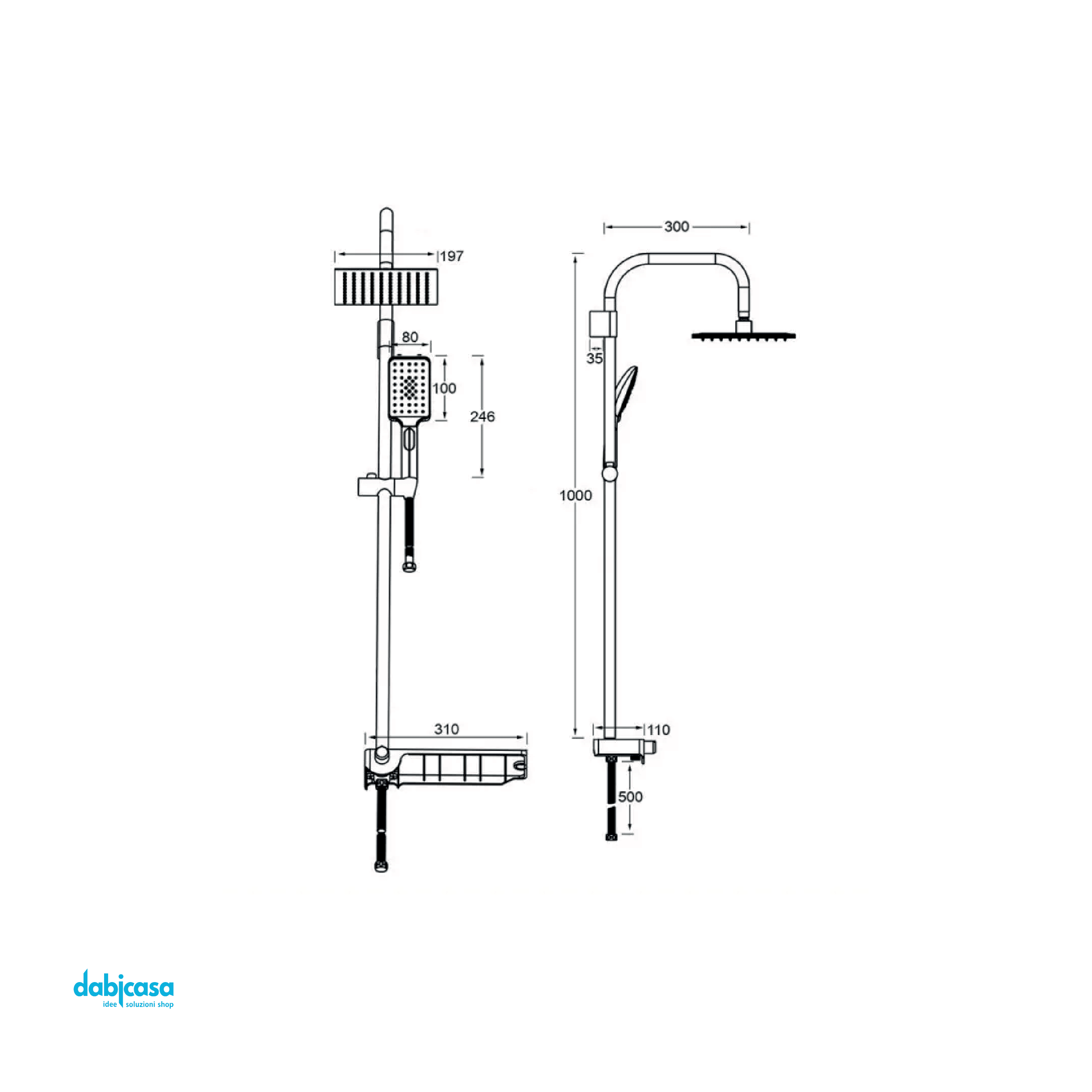 Colonna Doccia "Platinum" In Abs Acciaio Cromato  C/Deviatore da 105 cm