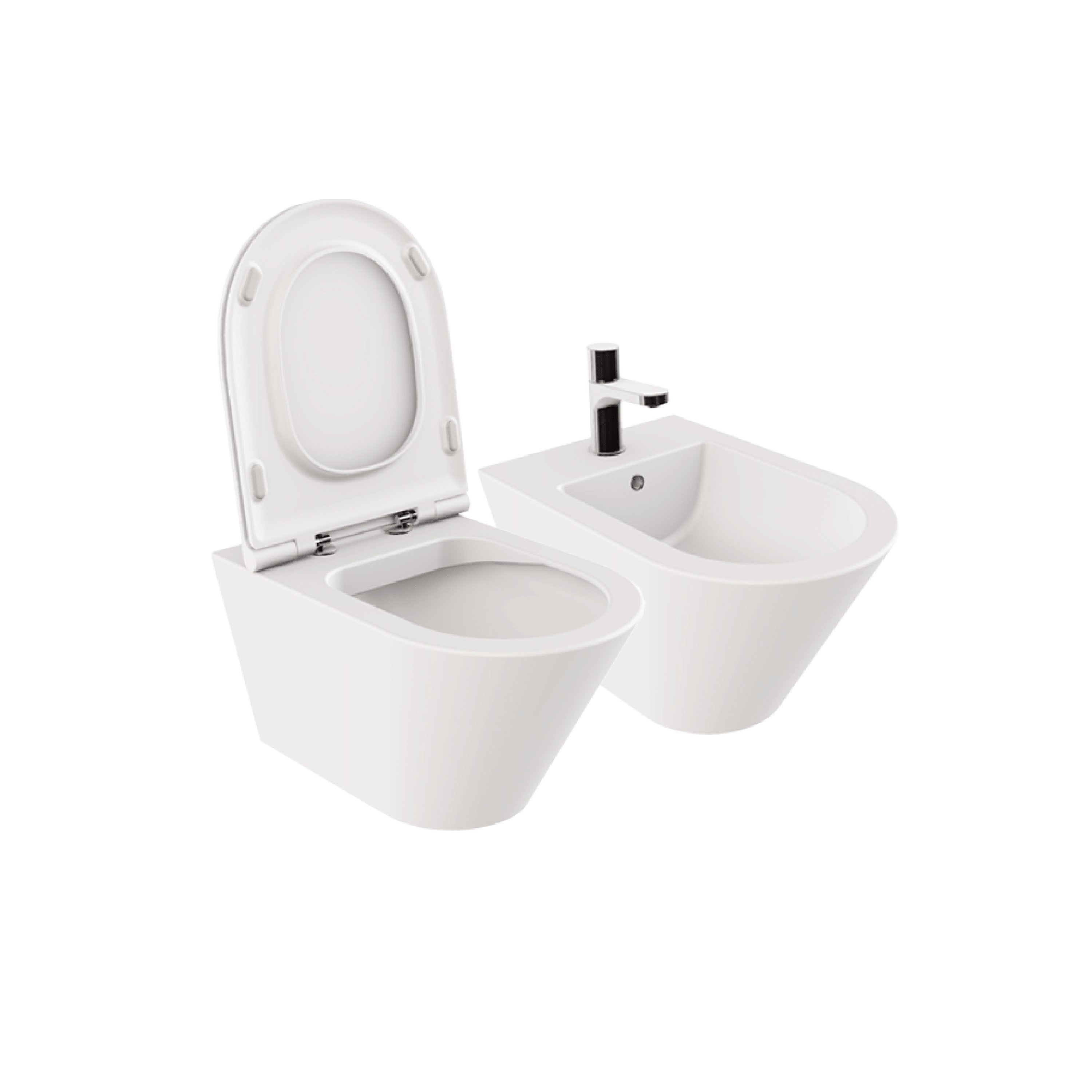 Coppia Di Sanitari Sospesi Senza Brida Azzurra Ceramica "Forma" Bianco Opaco