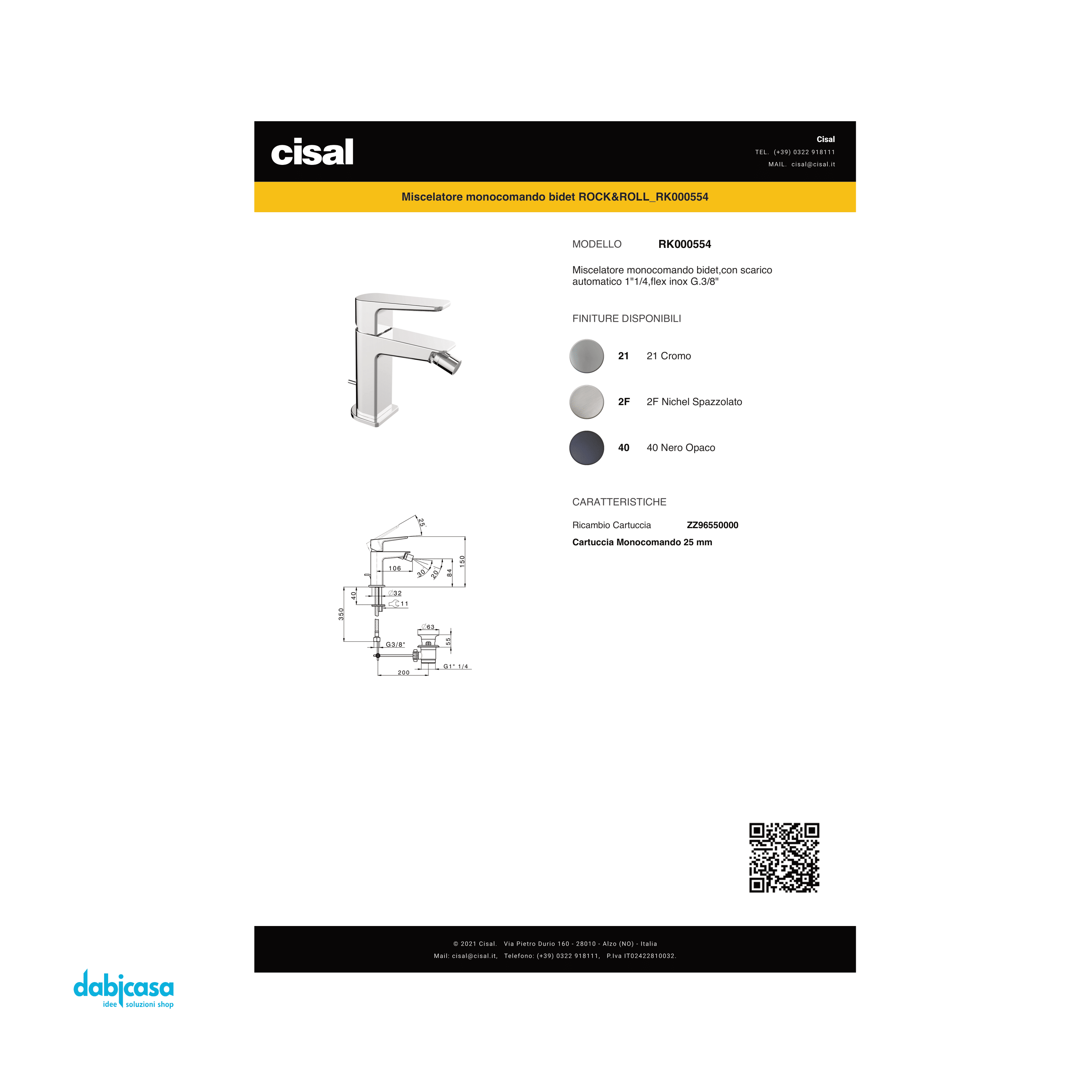 Cisal "Rock&Roll" Miscelatore Monocomando Bidet Con Scarico Automatico