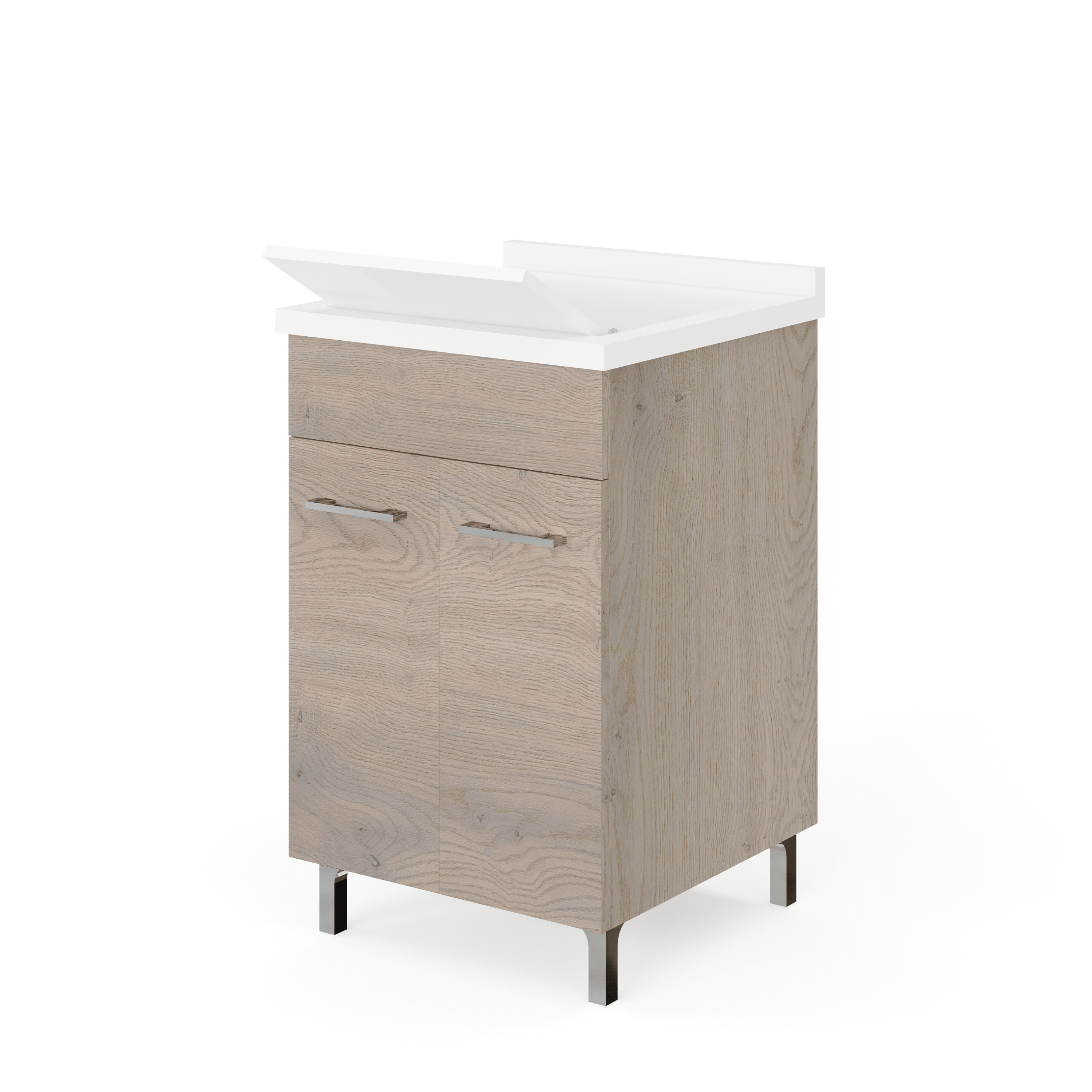 Lavatoio a Terra 60x50 Due Ante Con Vasca e Tavoletta "Enea" Noce Americano