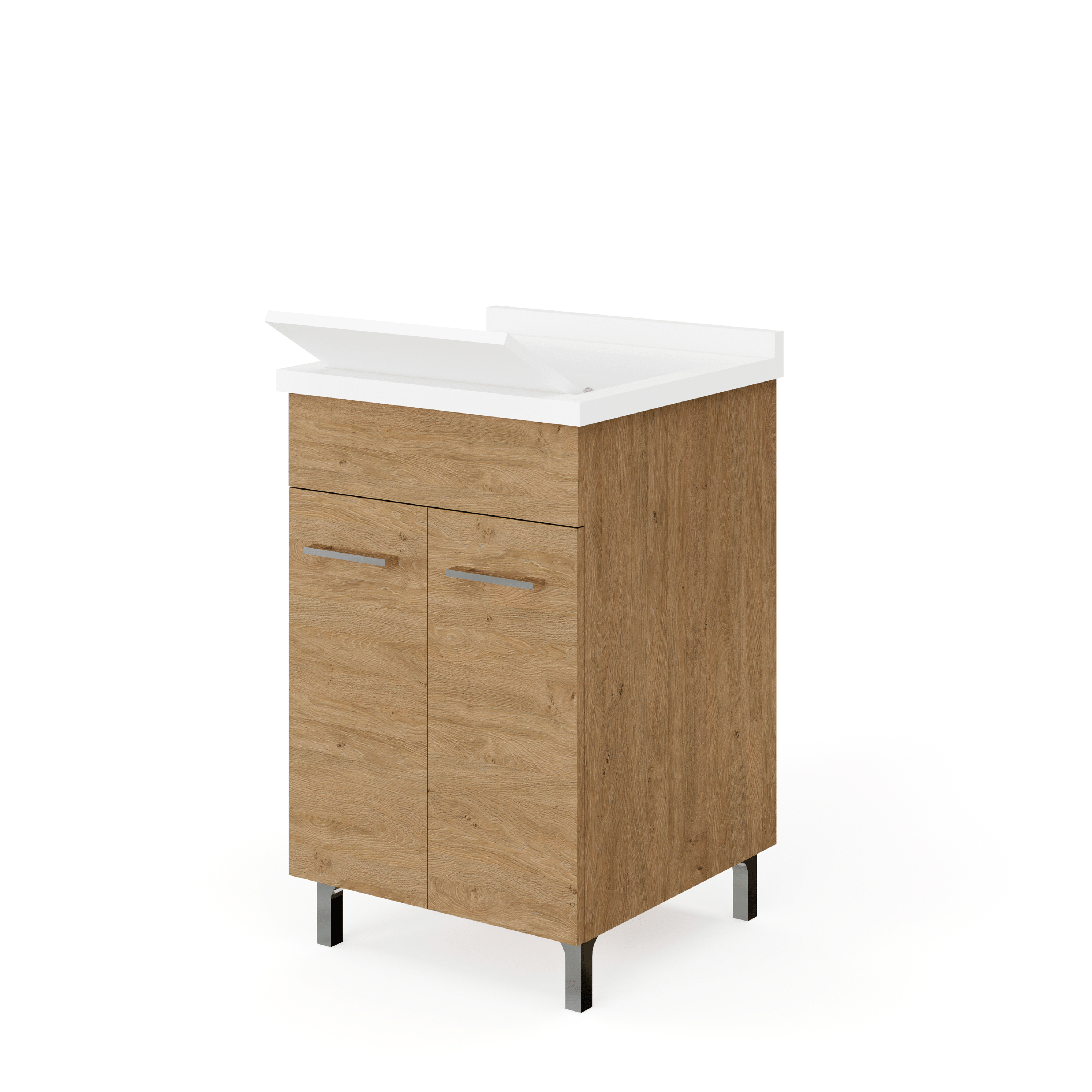 Lavatoio a Terra 50x50 Due Ante Con Vasca e Tavoletta "Enea" Rovere Naturale
