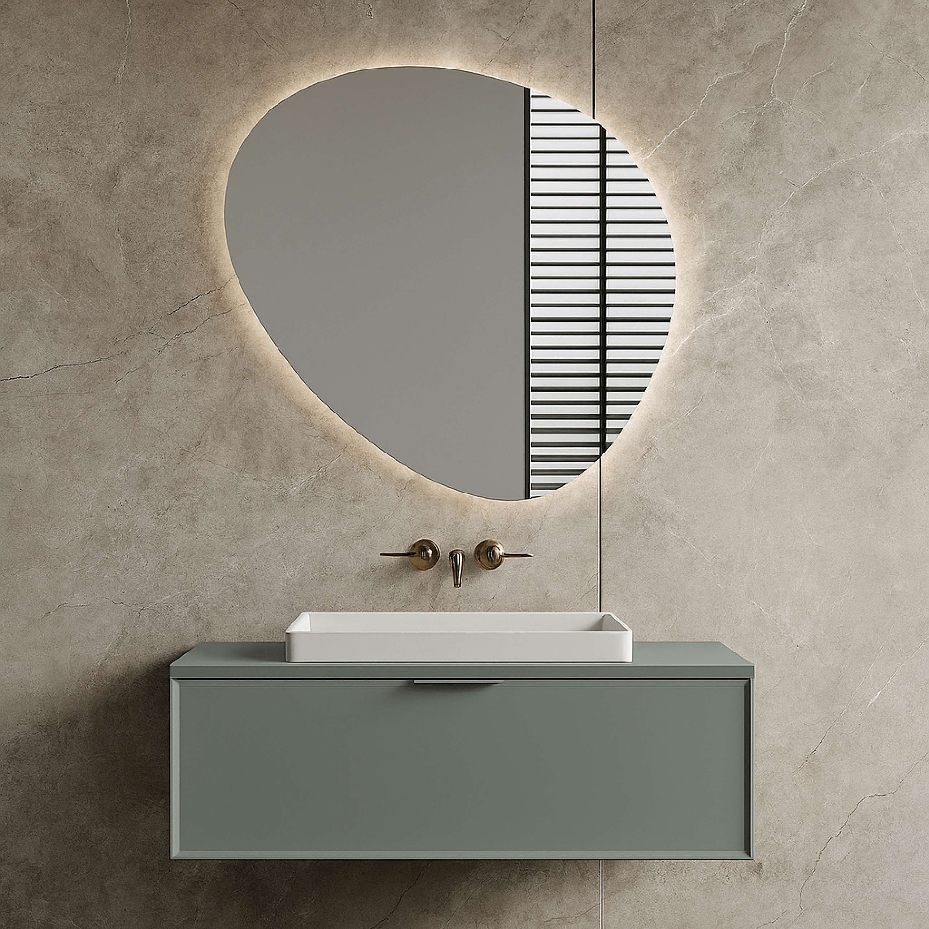 Mobile Bagno Sospeso 90 Cm Un Cassetto Specchio Retroilluminato 87x93 Cm ItalBagno "Venus VE36"