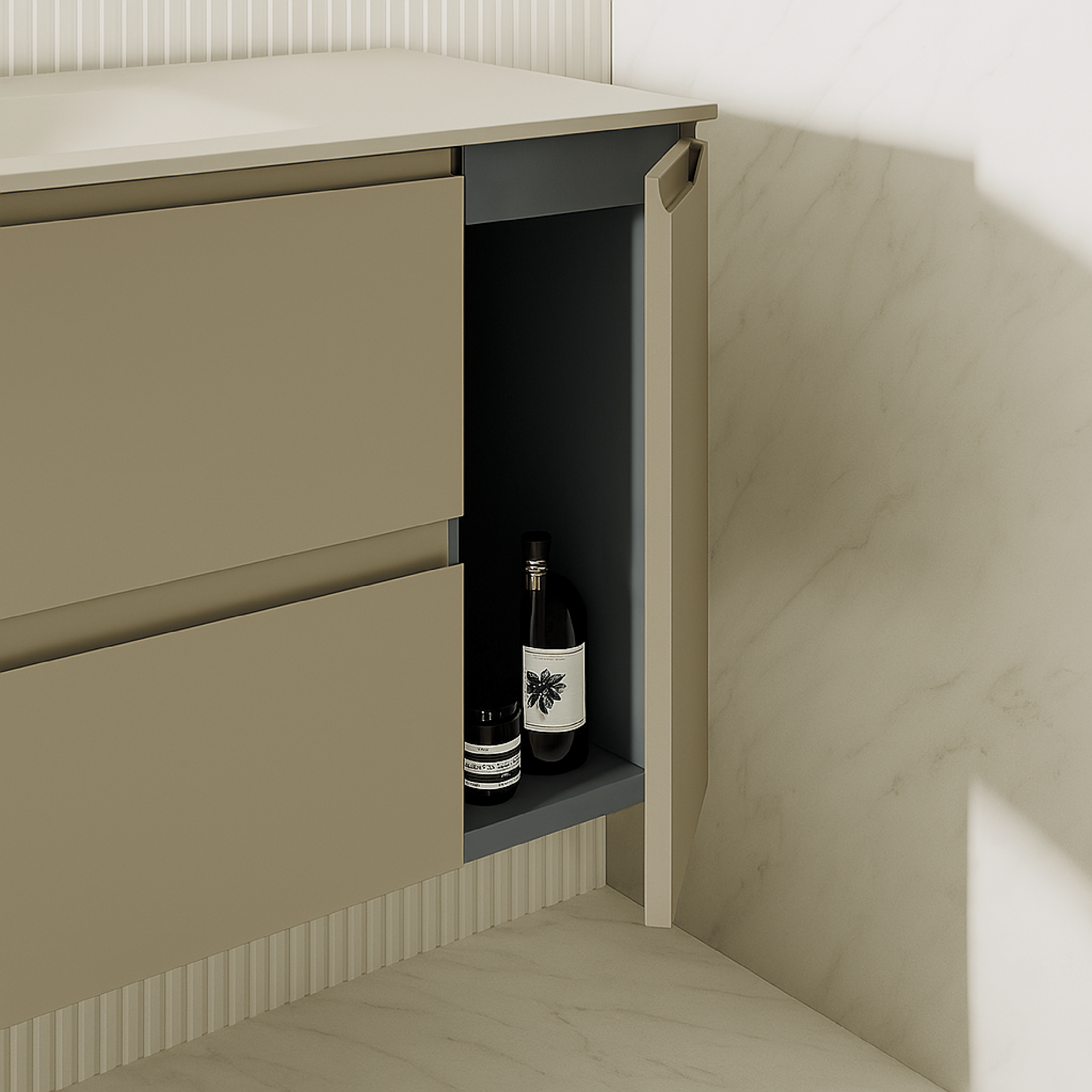 Mobile Bagno Sospeso 120 Cm Cassetti Con Anta Specchio Con Led Frontale 110x60 Cm ItalBagno "Kompos 128"