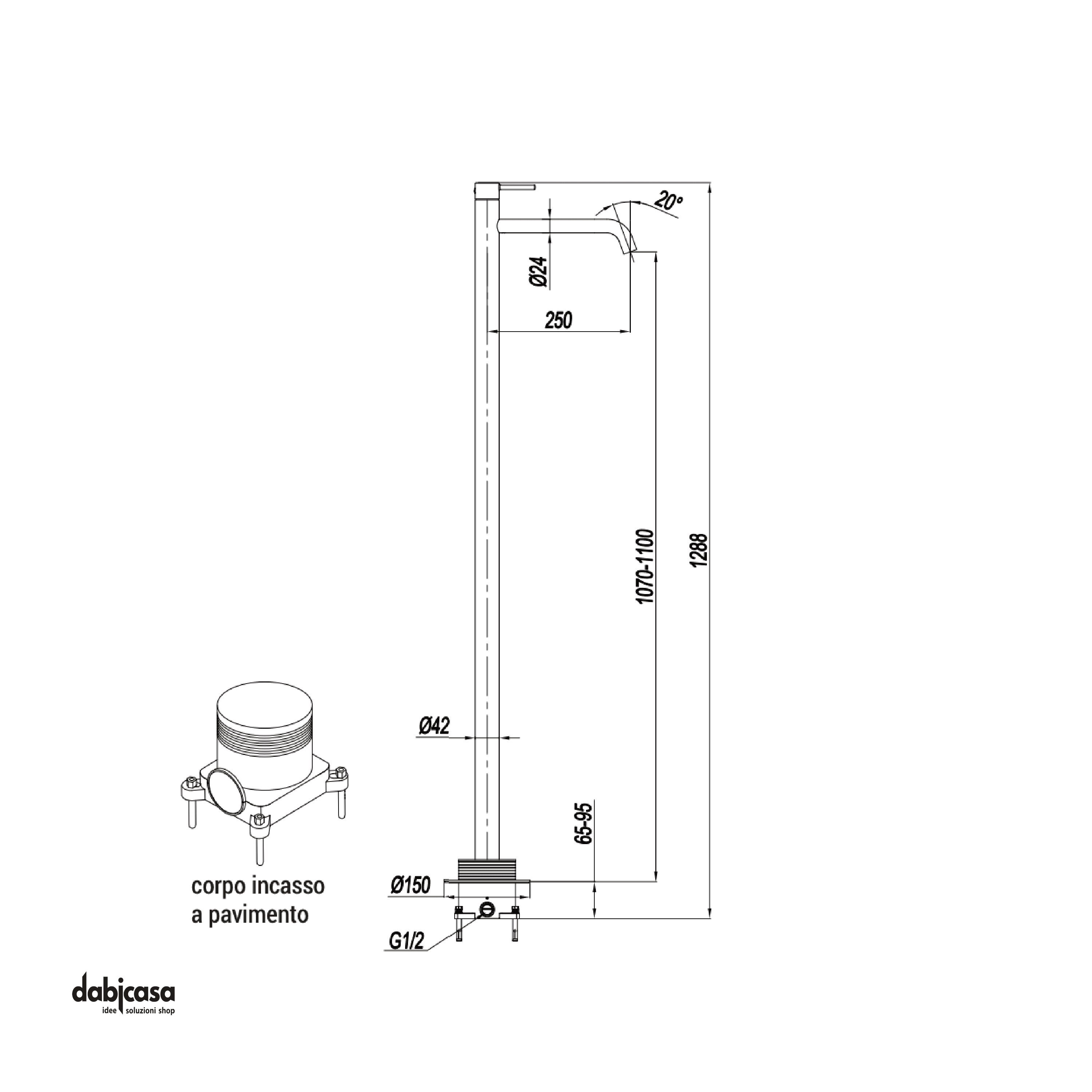 Miscelatore Lavabo Freestanding "Rè" Da 128,8 Cm Finitura Cromo Lucido