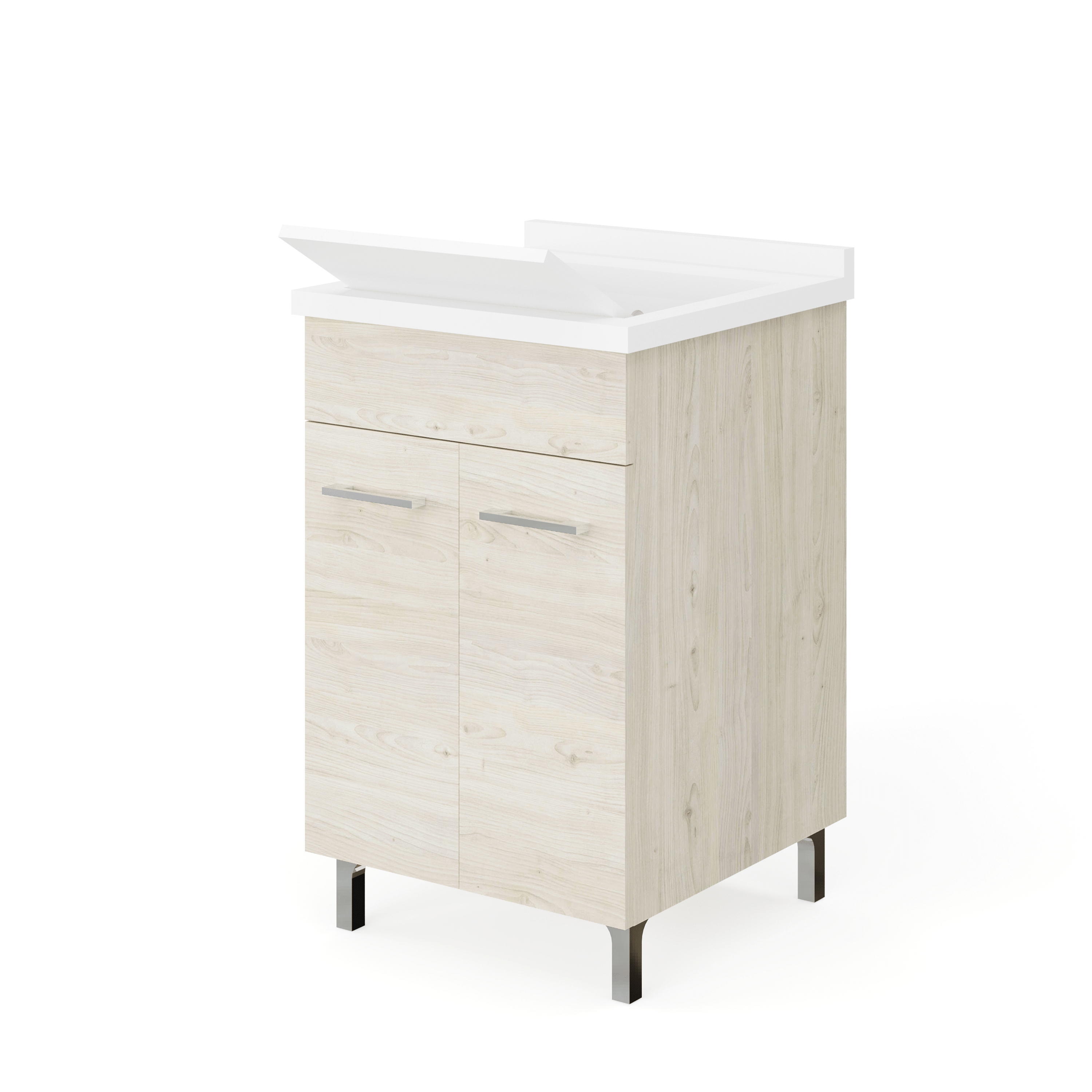Lavatoio a Terra 50x50 Due Ante Con Vasca e Tavoletta "Enea" Rovere Ghiaccio