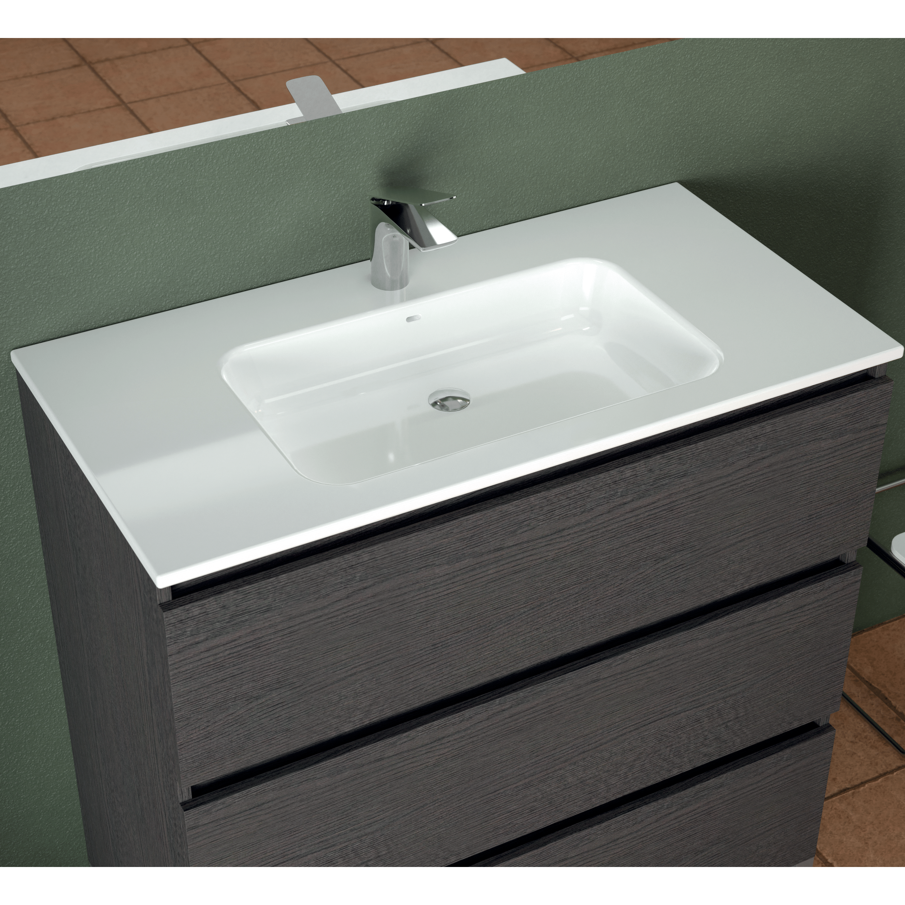 Mobile Bagno a Terra 80 Cm Tre Cassetti Specchio Con Lampada Led 80x60 Cm Esseci Arredo Bagno "Alexa 80 Gola"