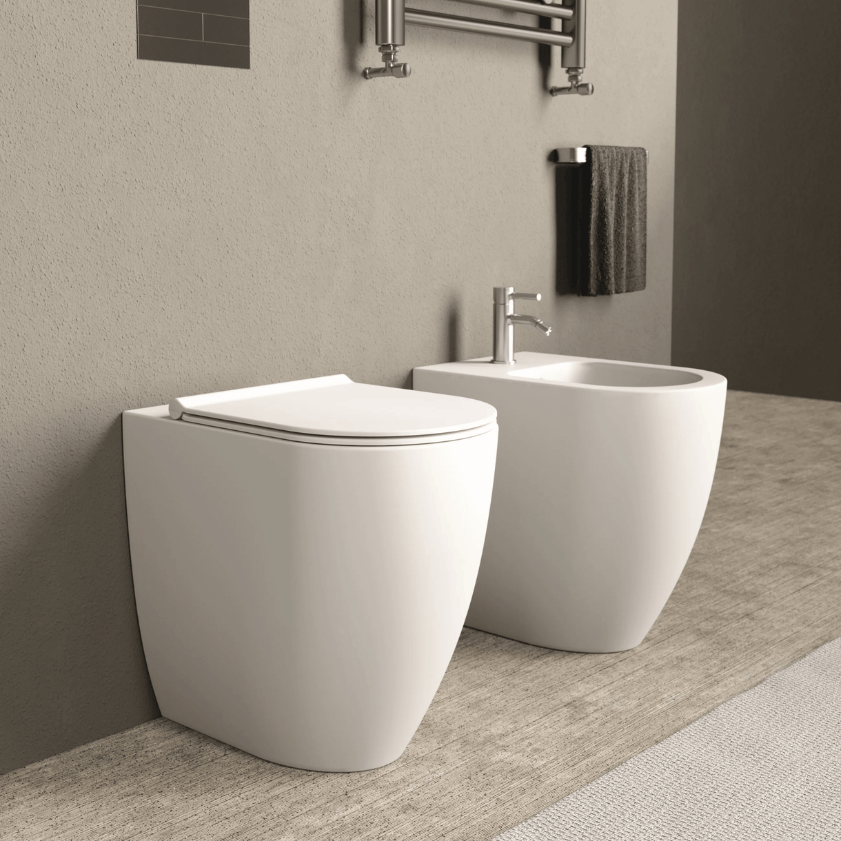 Image of Coppia Di Sanitari Alice Ceramica Da Terra Filo Muro Senza Brida Bianco Lucido "Form"