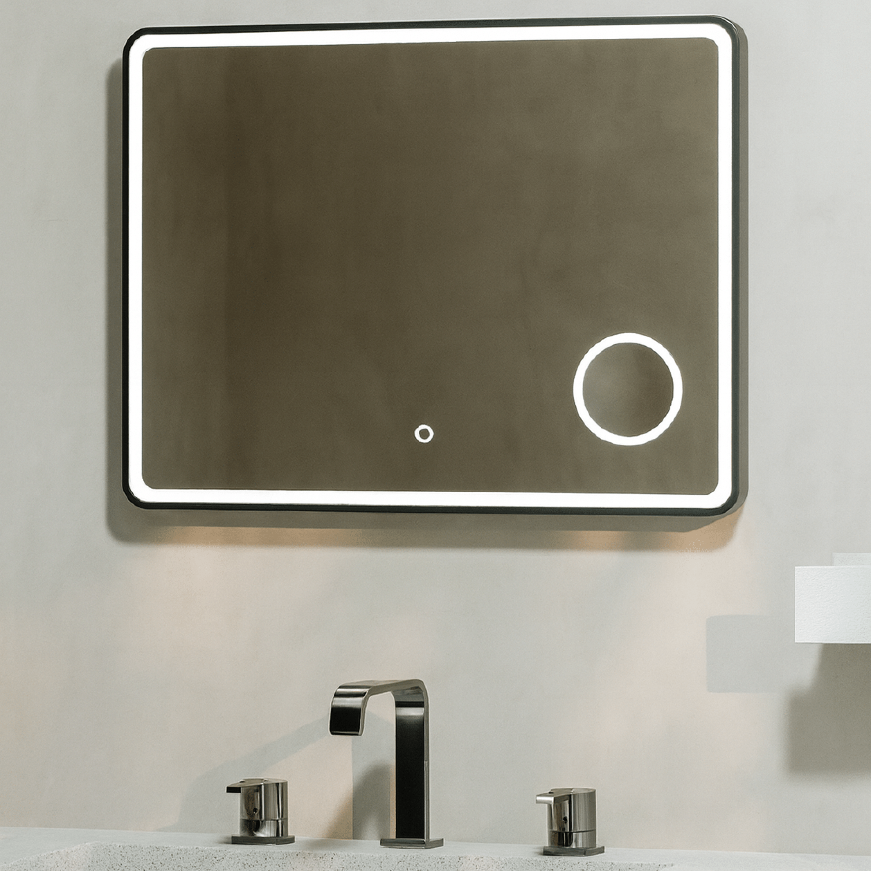 Specchio Rettangolare Illuminazione Frontale 100x60 Con Touch Accensione e Tasto Antifog "Etera" Nero Opaco