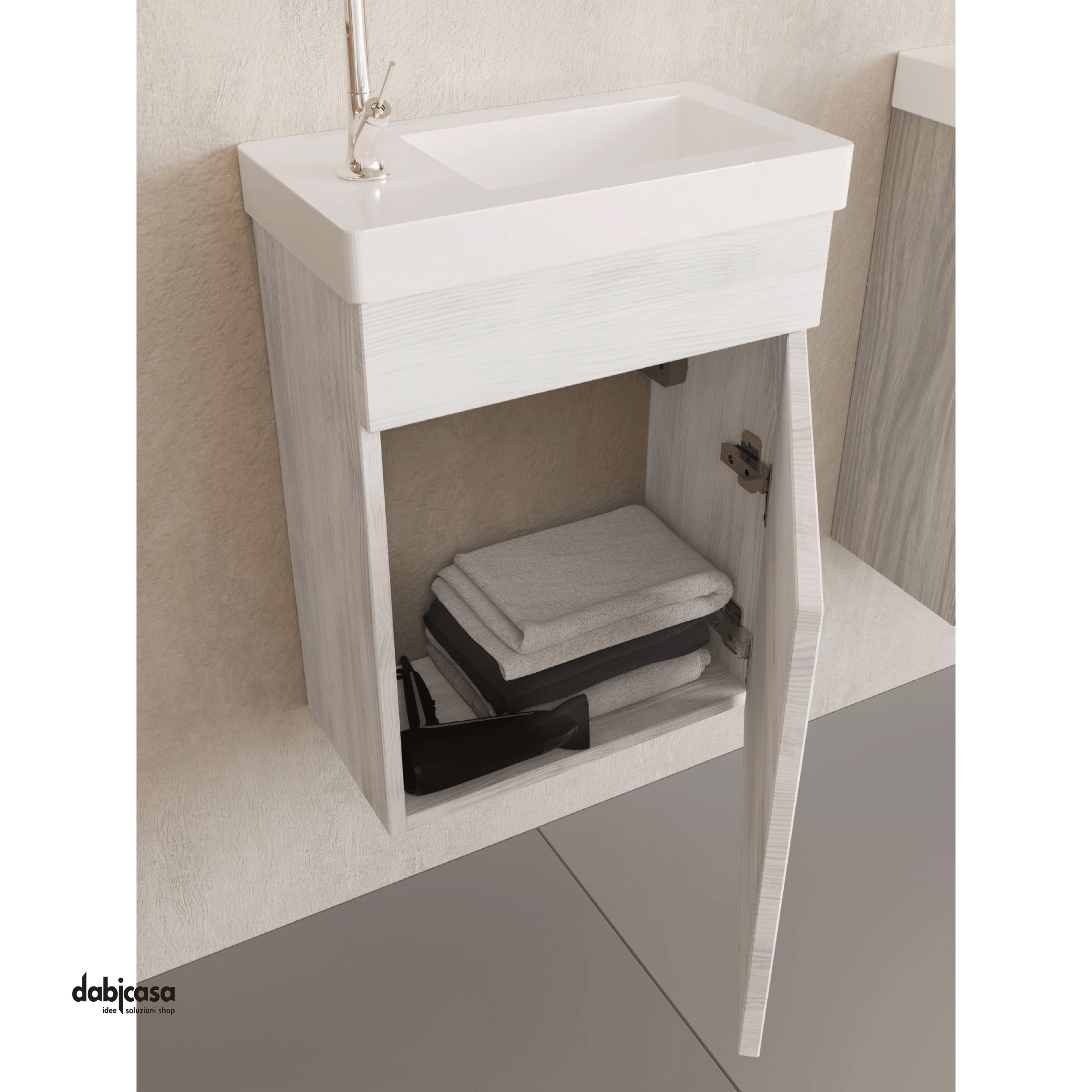 Mobile Bagno Sospeso "Brick" Da 42 Cm Composto Da Un'Anta Finitura Rovere Bianco