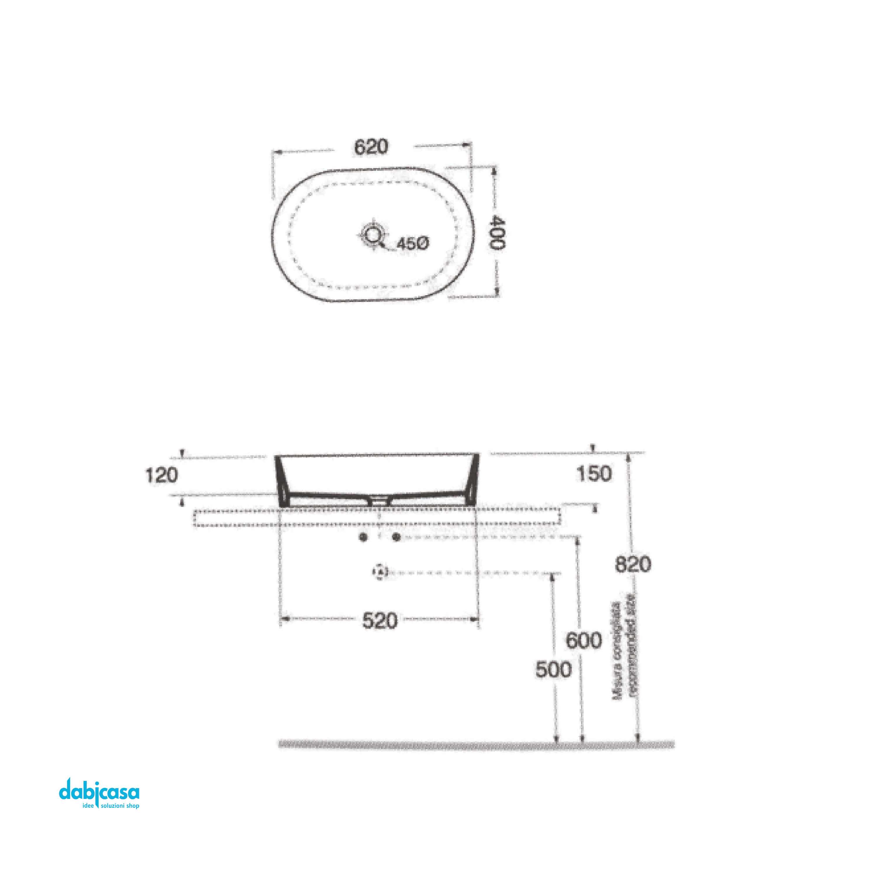 Lavabo Appoggio "Oasi" Ovale 62 cm