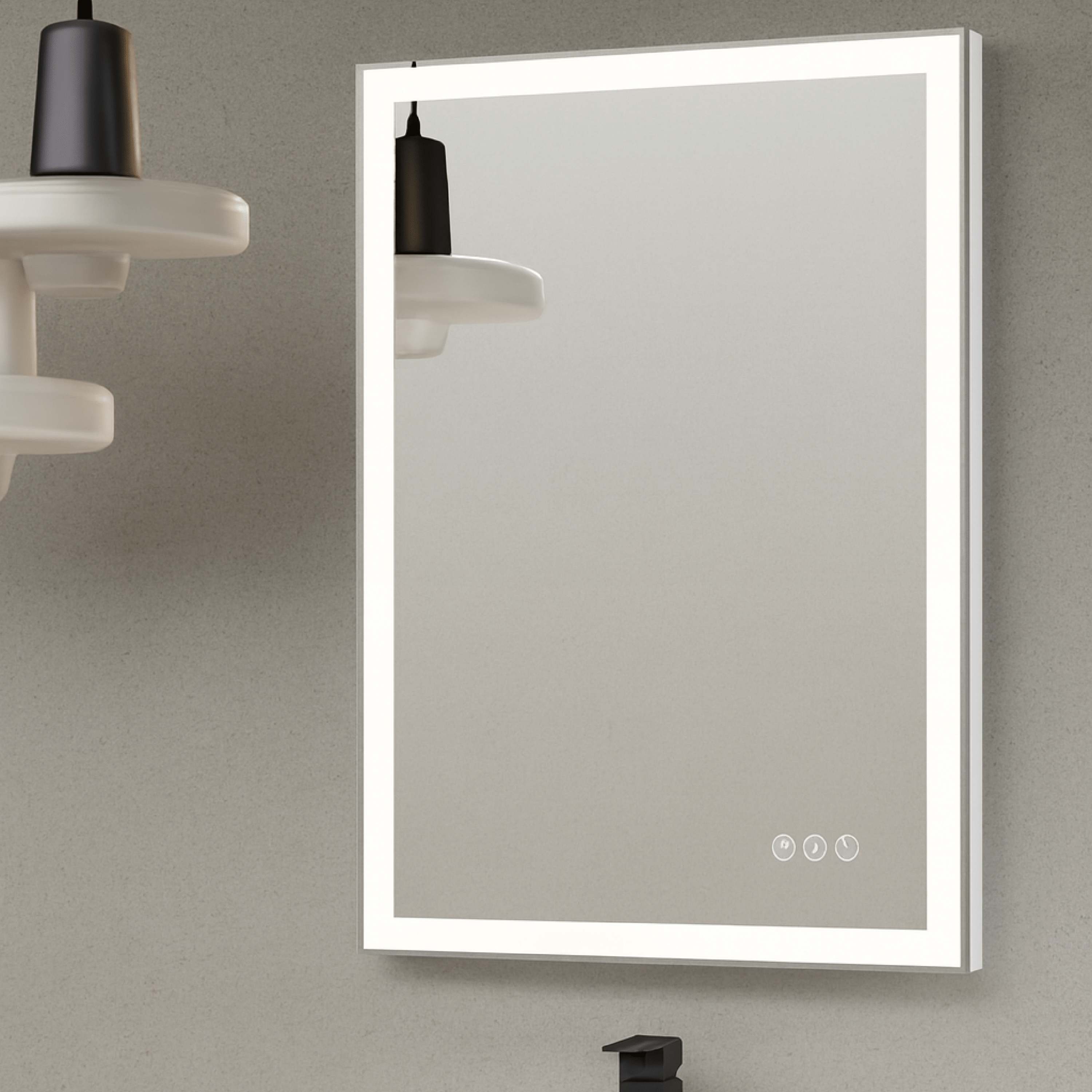 Specchio Rettangolare Doppia Illuminazione 100x70 Con Tasto Antifog "Etera"