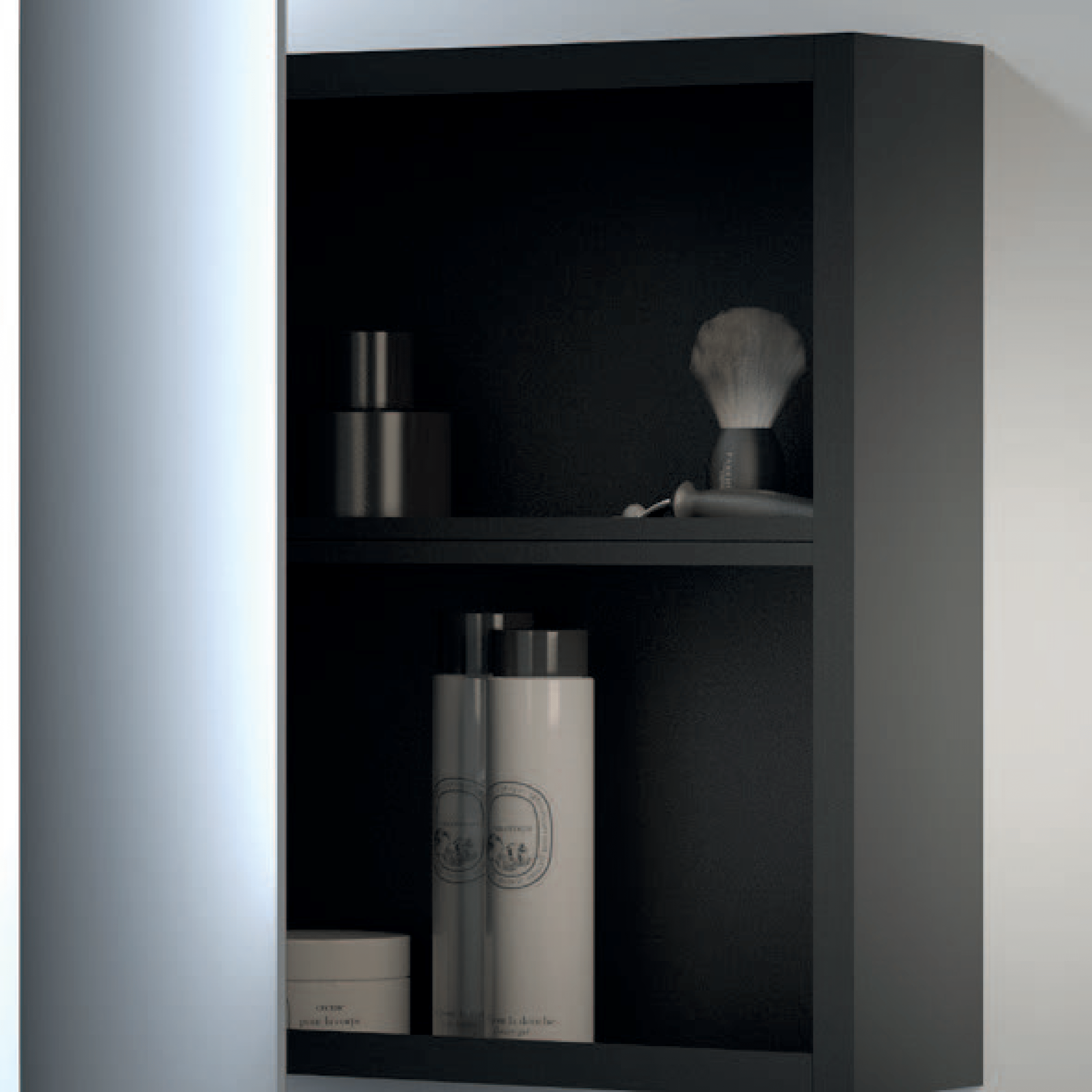 Specchio Ovale Contenitivo 45x90 Reversibile Con Apertura a 90° "Ecolux" Nero