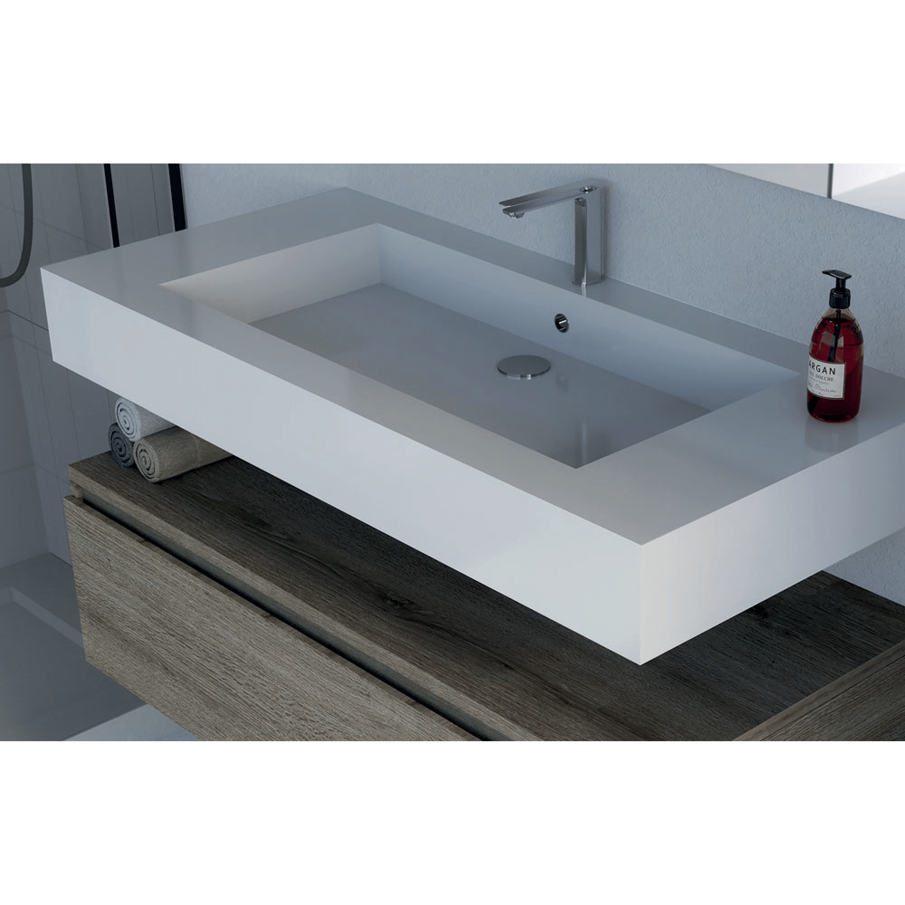 Mobile Bagno Sospeso 100 Cm Un Cassetto Specchio Con Illuminazione Led Esseci Arredo Bagno "Alba"