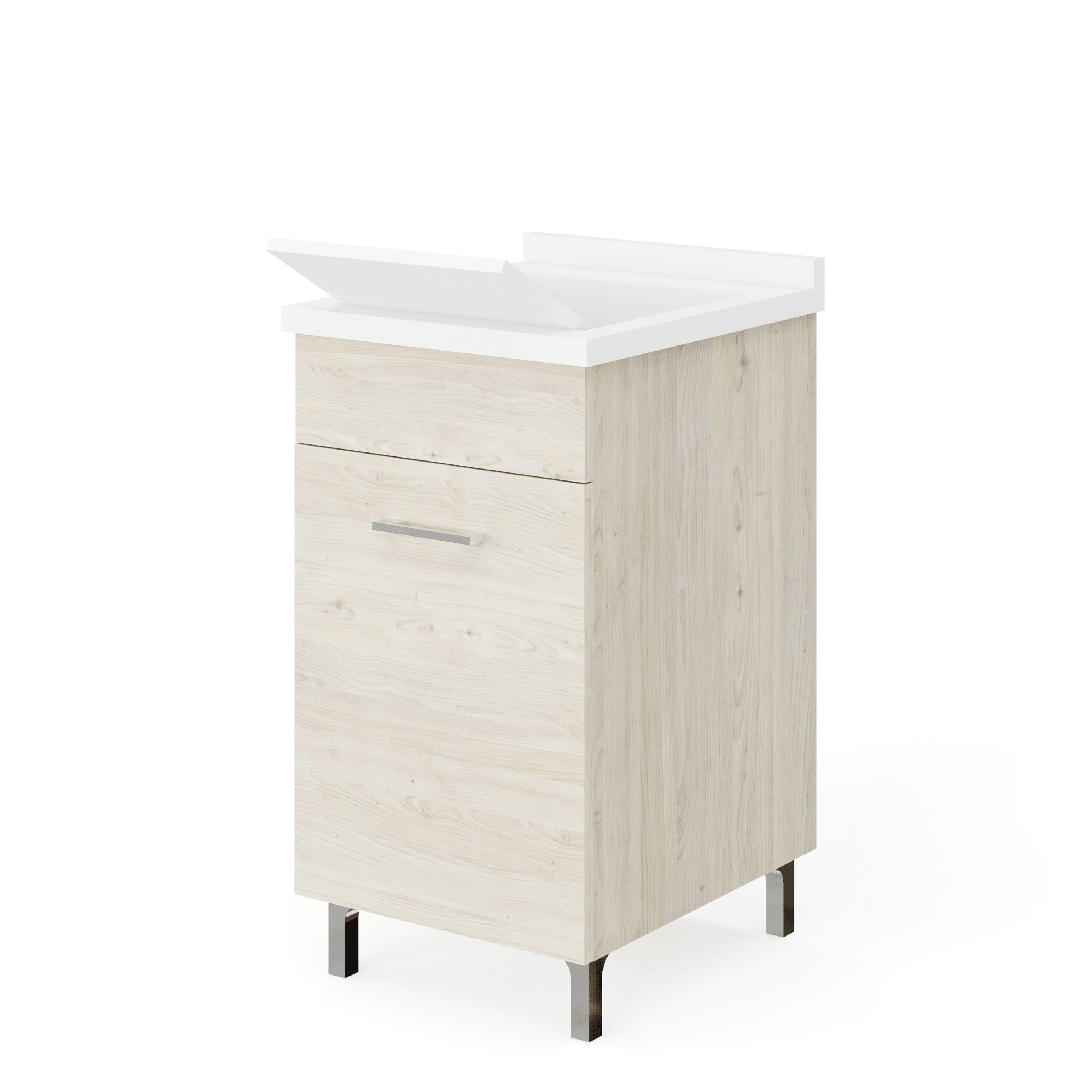 Lavatoio a Terra 45x50 Un'Anta Con Vasca e Tavoletta "Enea" Rovere Ghiaccio