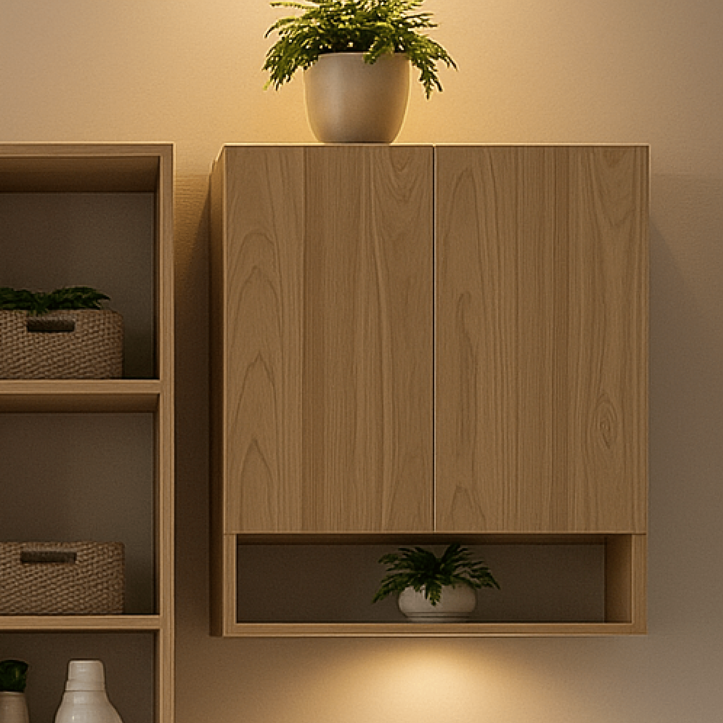 Pensile Portaoggetti 60 Cm Due Ante Con Vano a Giorno "Ade" Larice Naturale