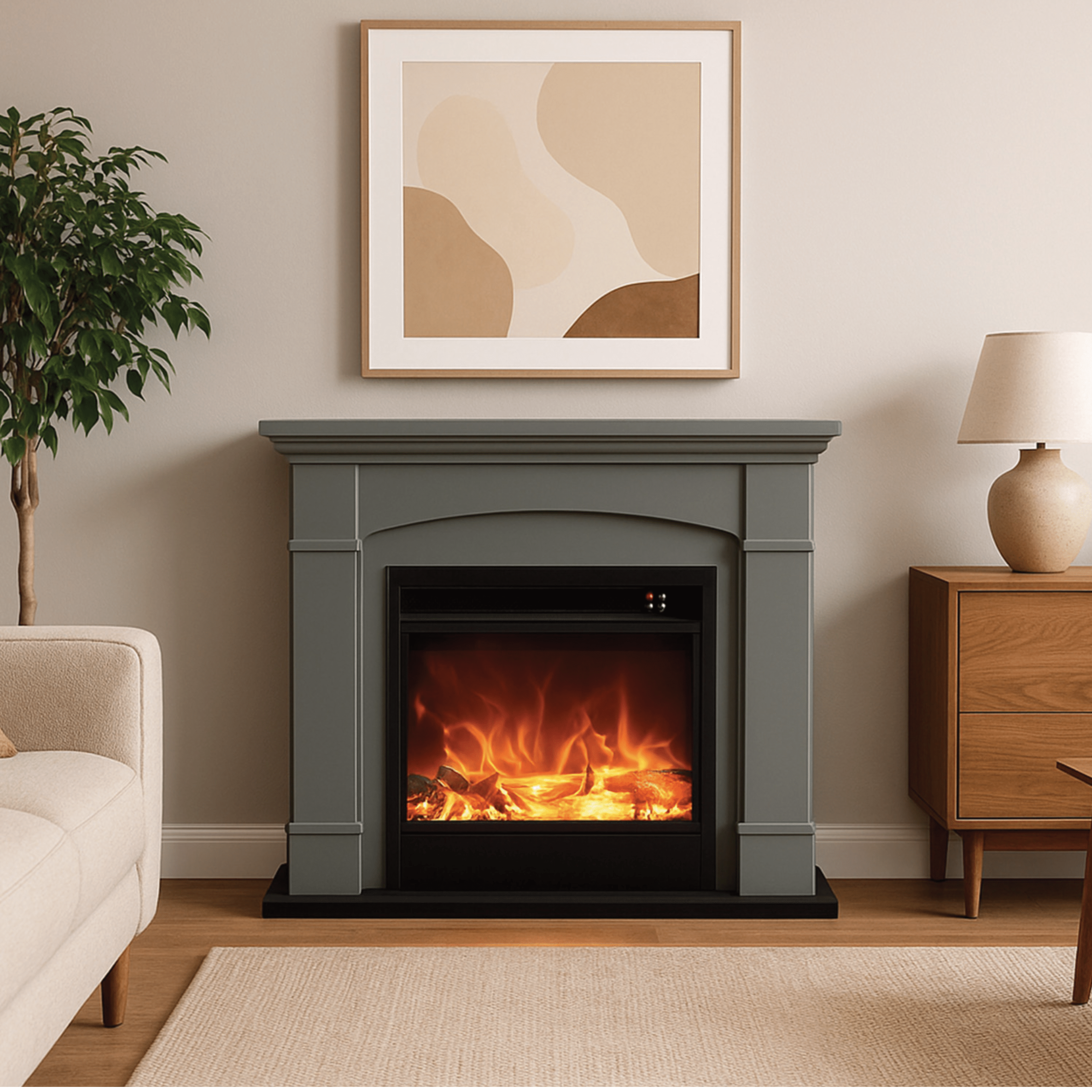 Camino Elettrico Completo D'Appoggio Da 107 Cm Sined "Siena" Grigio Scuro