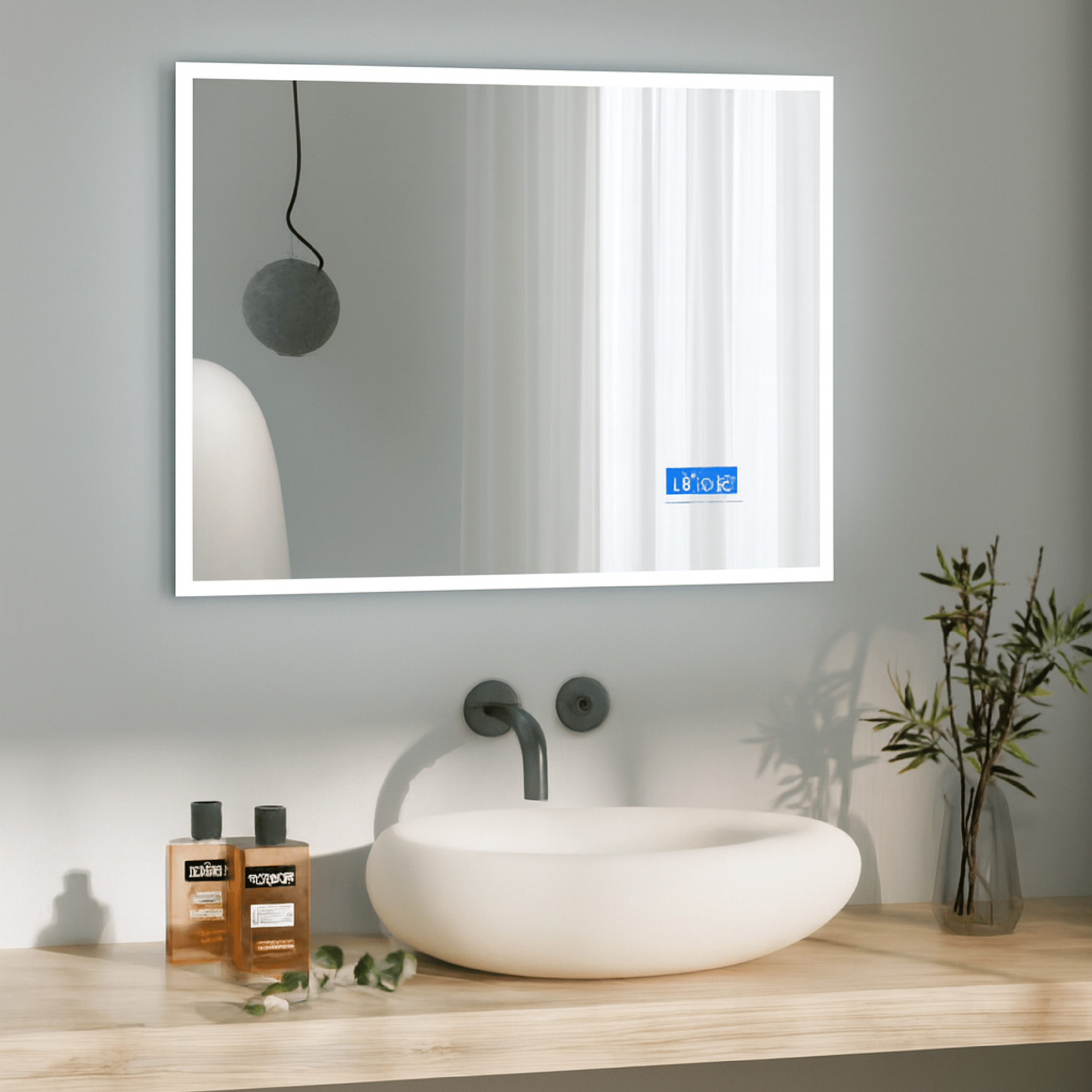 Specchio Rettangolare Illuminazione Frontale 80x60 Con Touch Accensione Display Con Orario e Connessione Bluetooth "Etera"