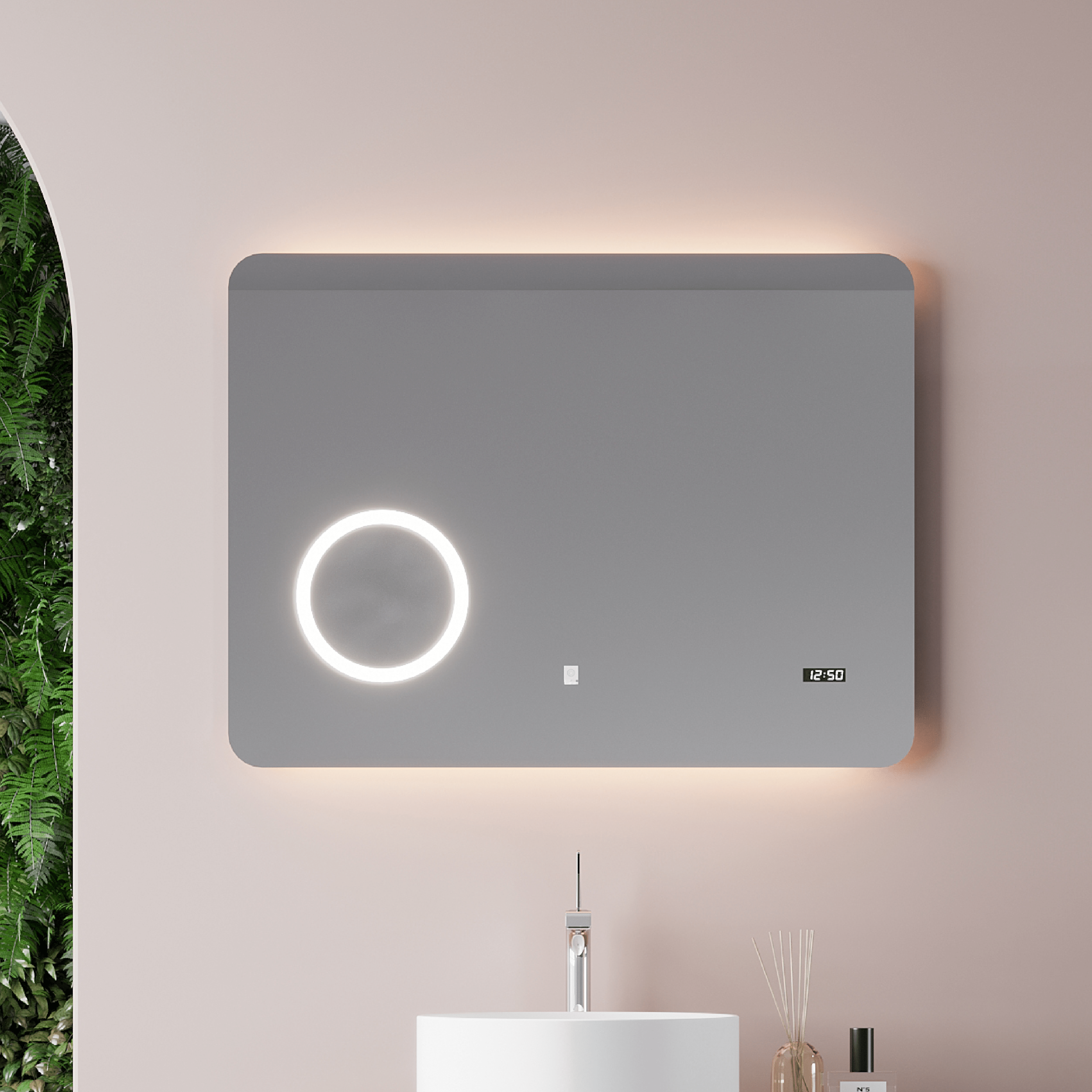 Specchio Rettangolare Retroilluminato 80x60 Con Display Orario Savini Due