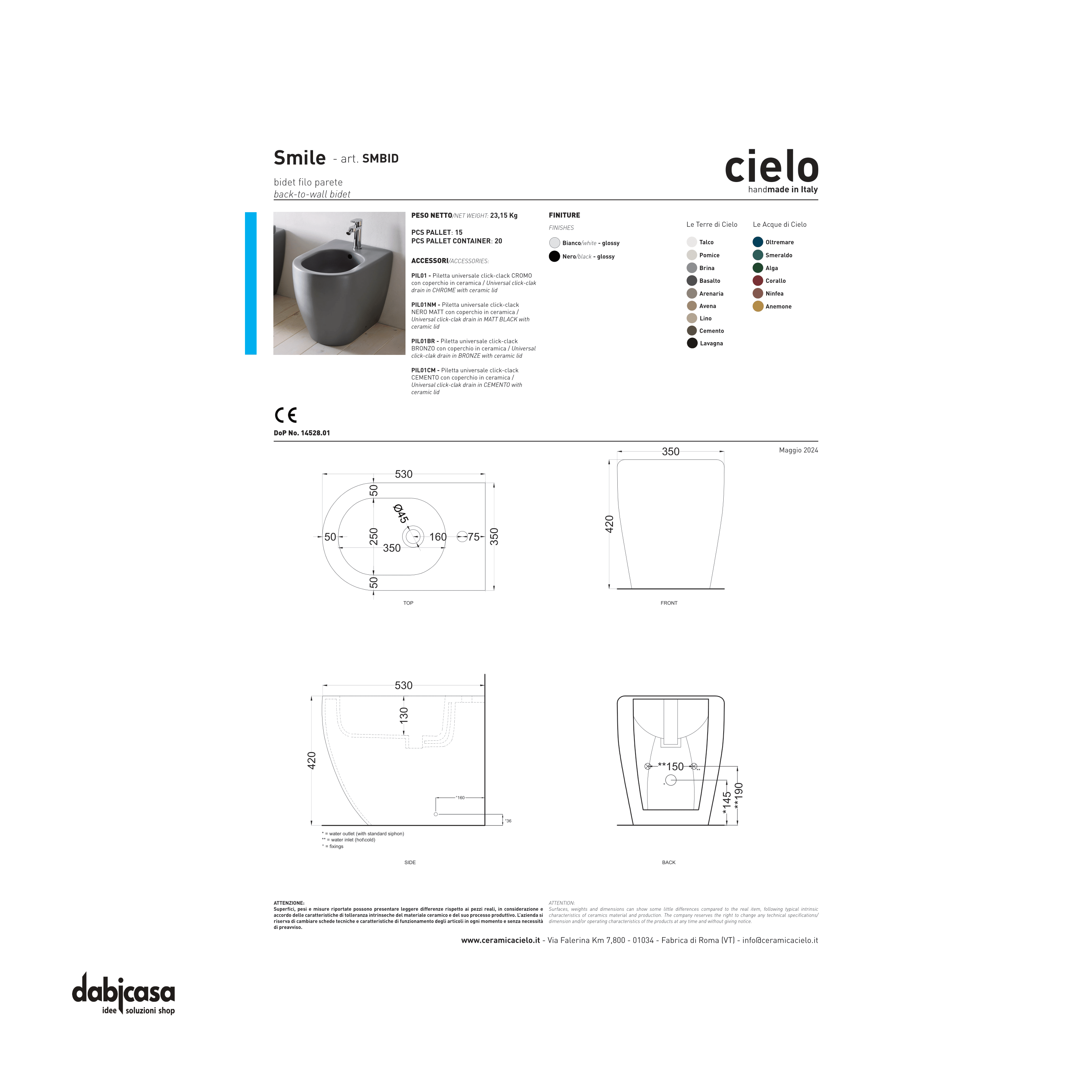 Ceramica Cielo "Smile 53" Bidet Terra Filomuro Bianco Lucido