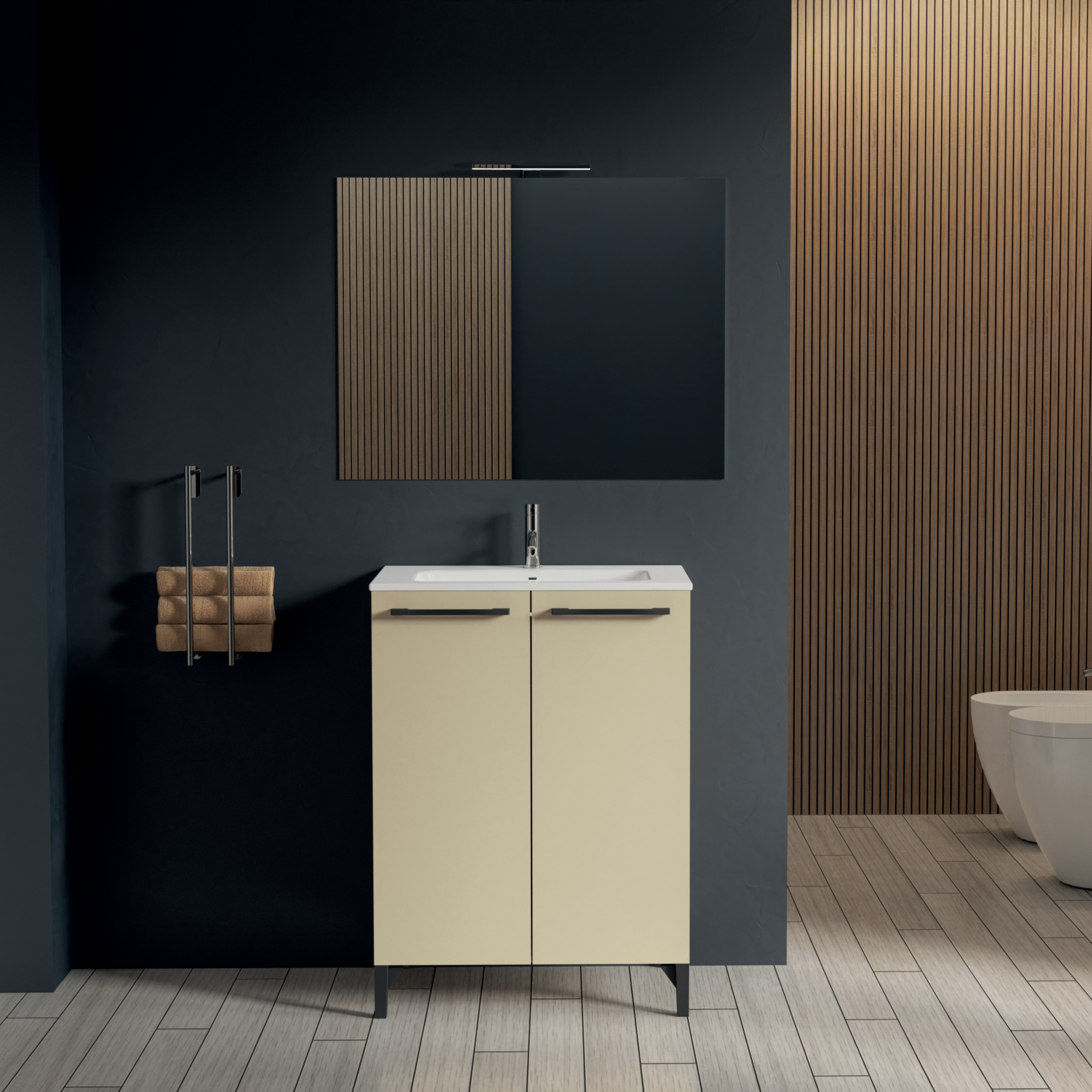 Mobile Bagno a Terra 120 Cm Due Ante Specchio Con Lampada Led 120x70 Cm Esseci Arredo Bagno "Alexa 120 Ante"