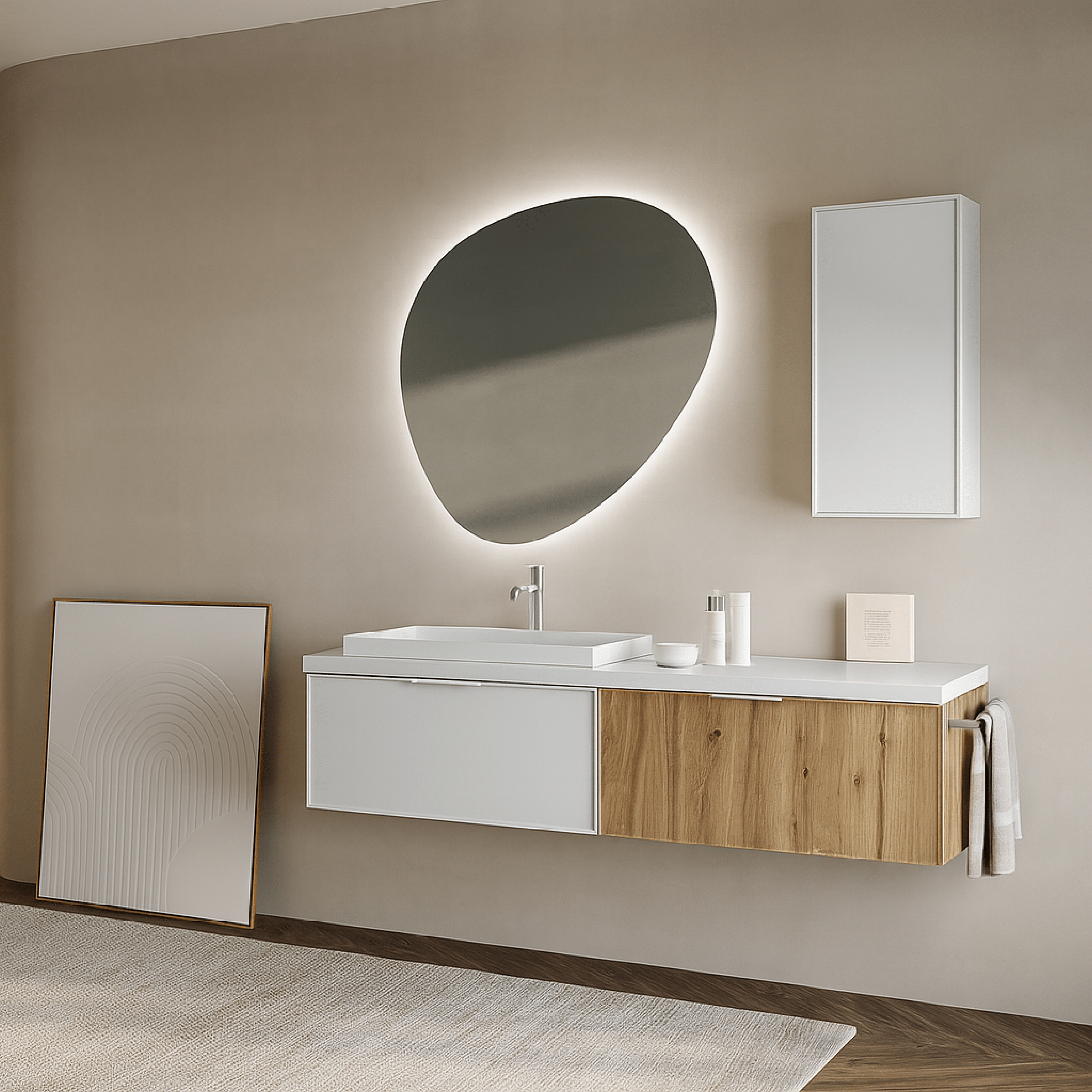 Mobile Bagno Sospeso 160 Cm Due Cassetti Specchio Retroilluminato 87x93 Cm ItalBagno "Venus VE57"