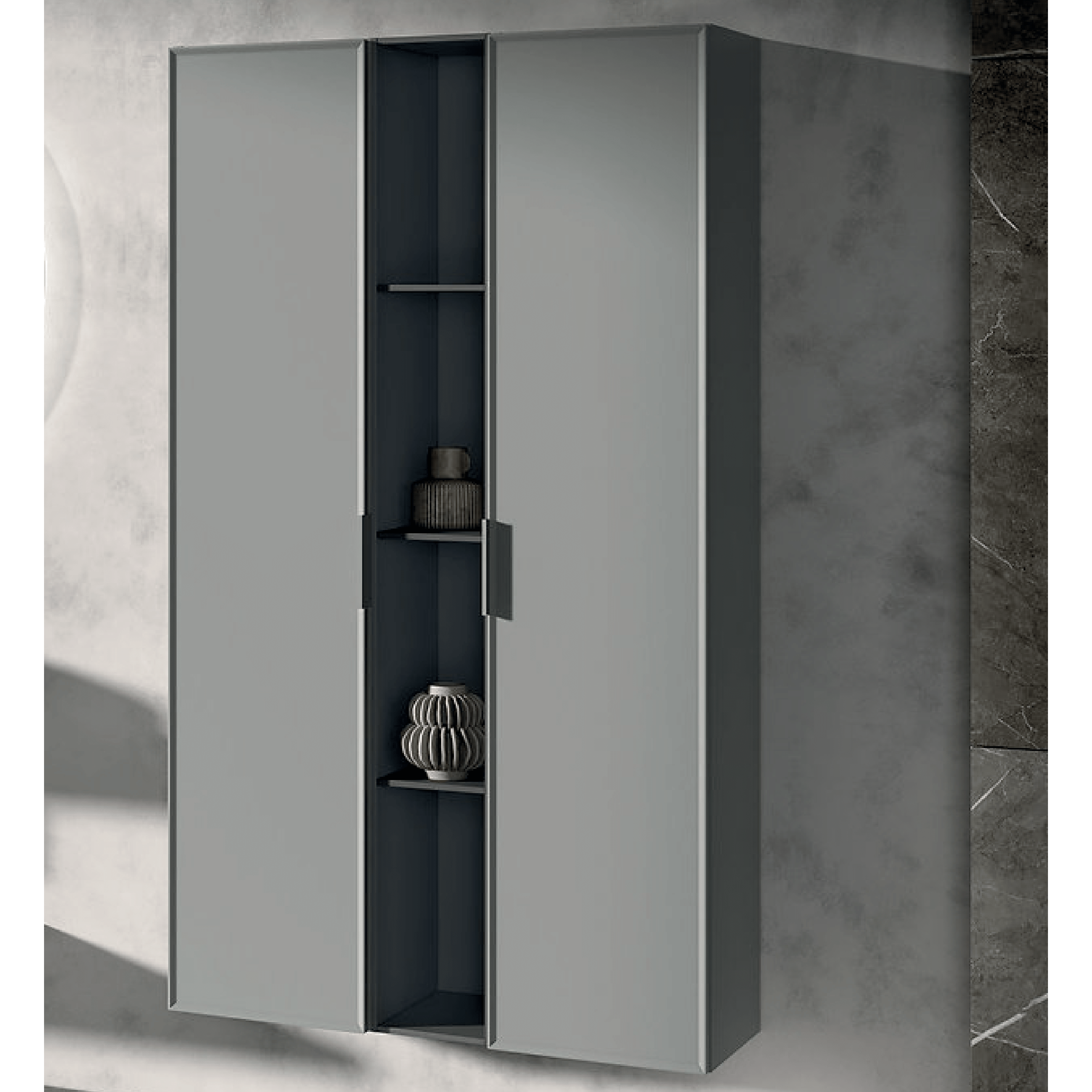 Pensile Portaoggetti Sospeso 160 Cm Due Ante Con Vano a Giorno ItalBagno "Venus 106" Grigio/Antracite