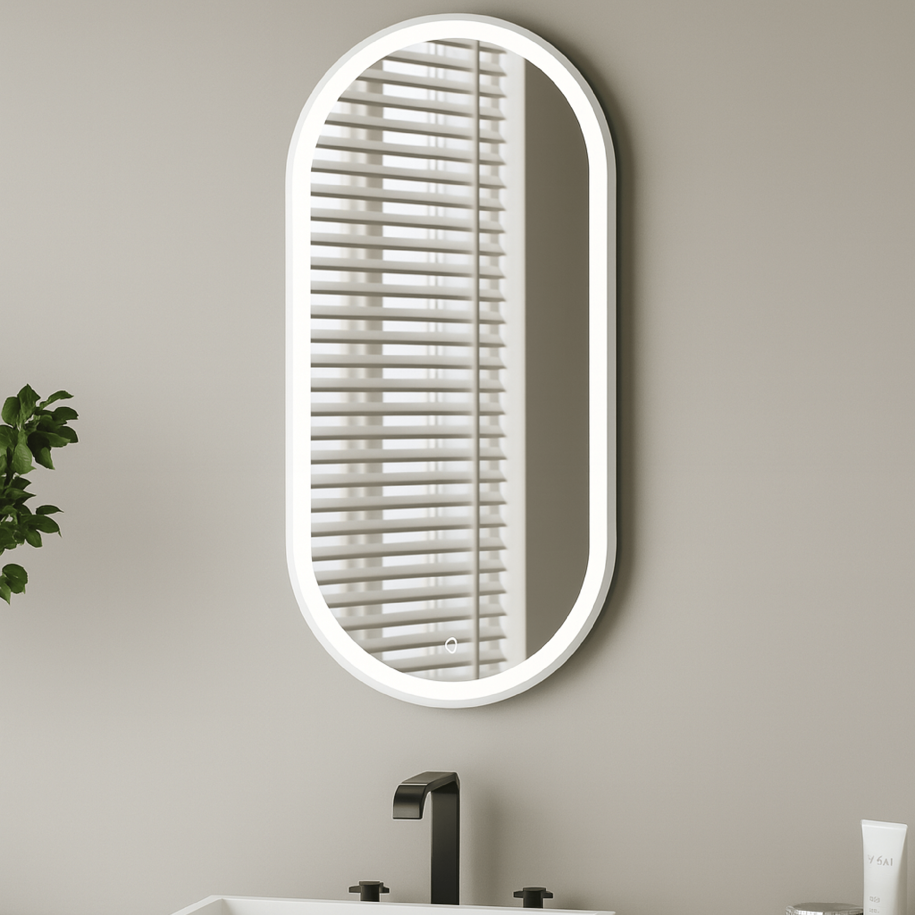 Specchio Ovale Illuminazione Frontale 40x80 Con Cornice Spazzolato AntiFog "Etera"