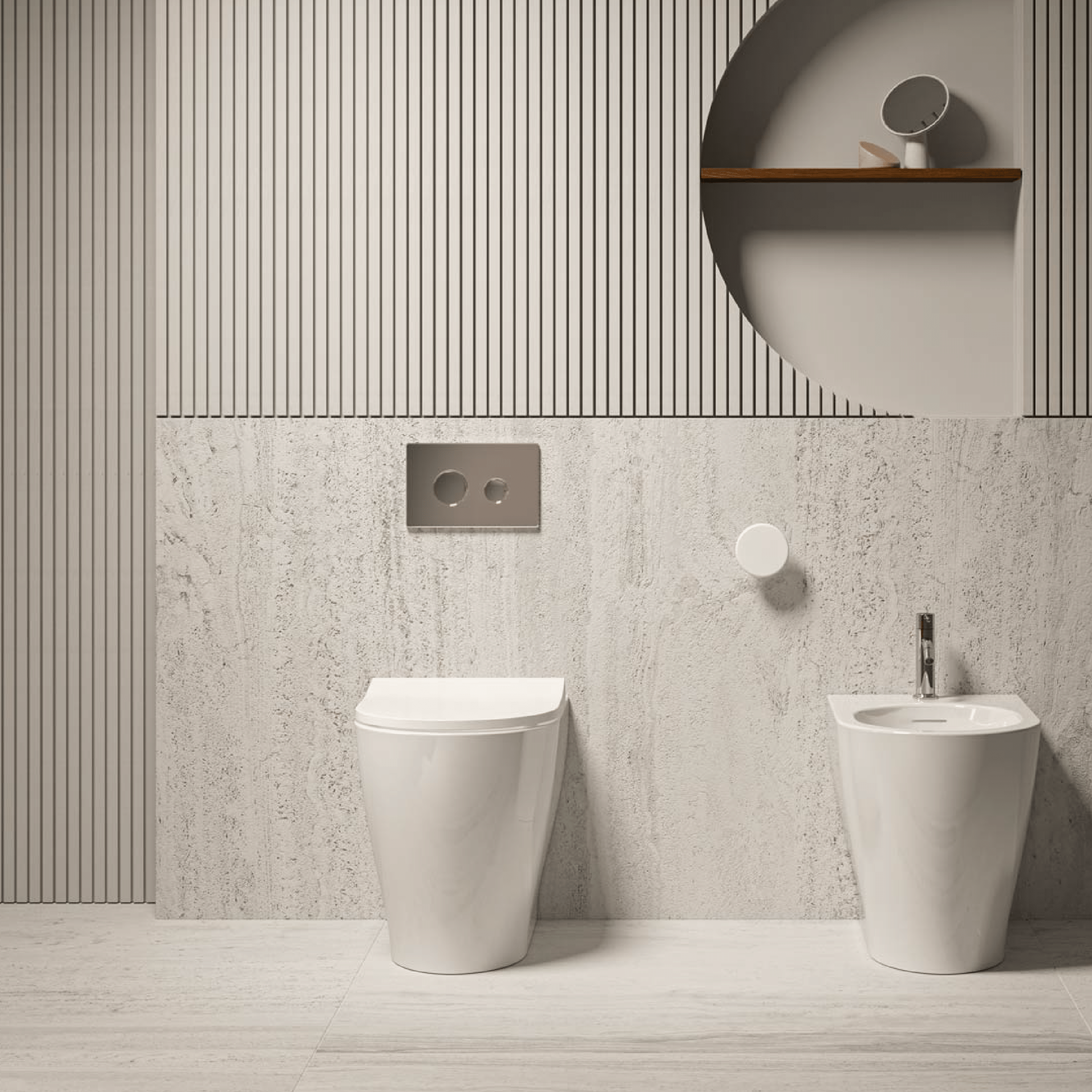 Coppia Di Sanitari a Terra Senza Brida Con Copriwater Domus Falerii "Multipla" Bianco Lucido