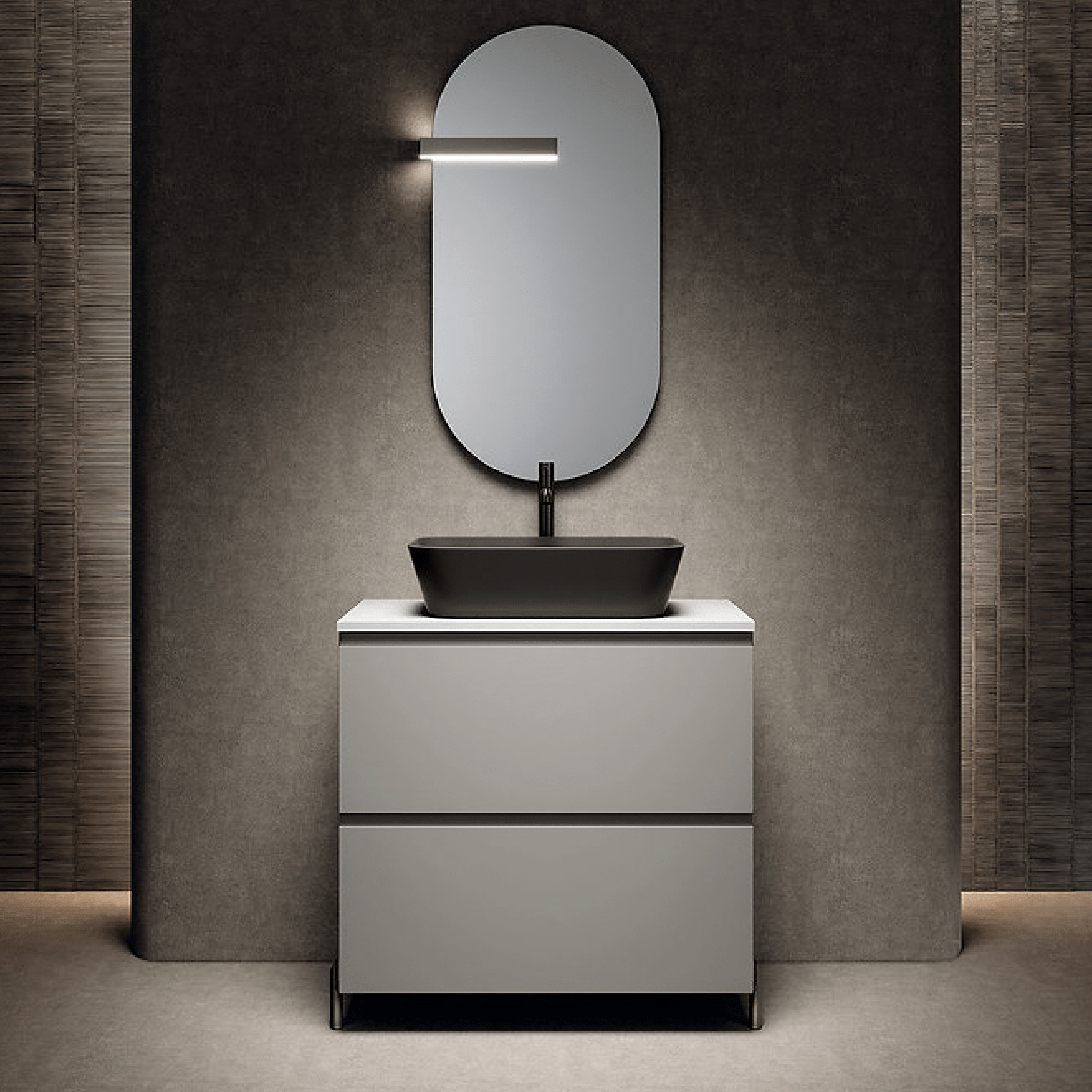 Mobile Bagno a Terra 80 Cm Due Cassetti Specchio Con Lampada Led 50x100 Cm ItalBagno "Kompos 127"