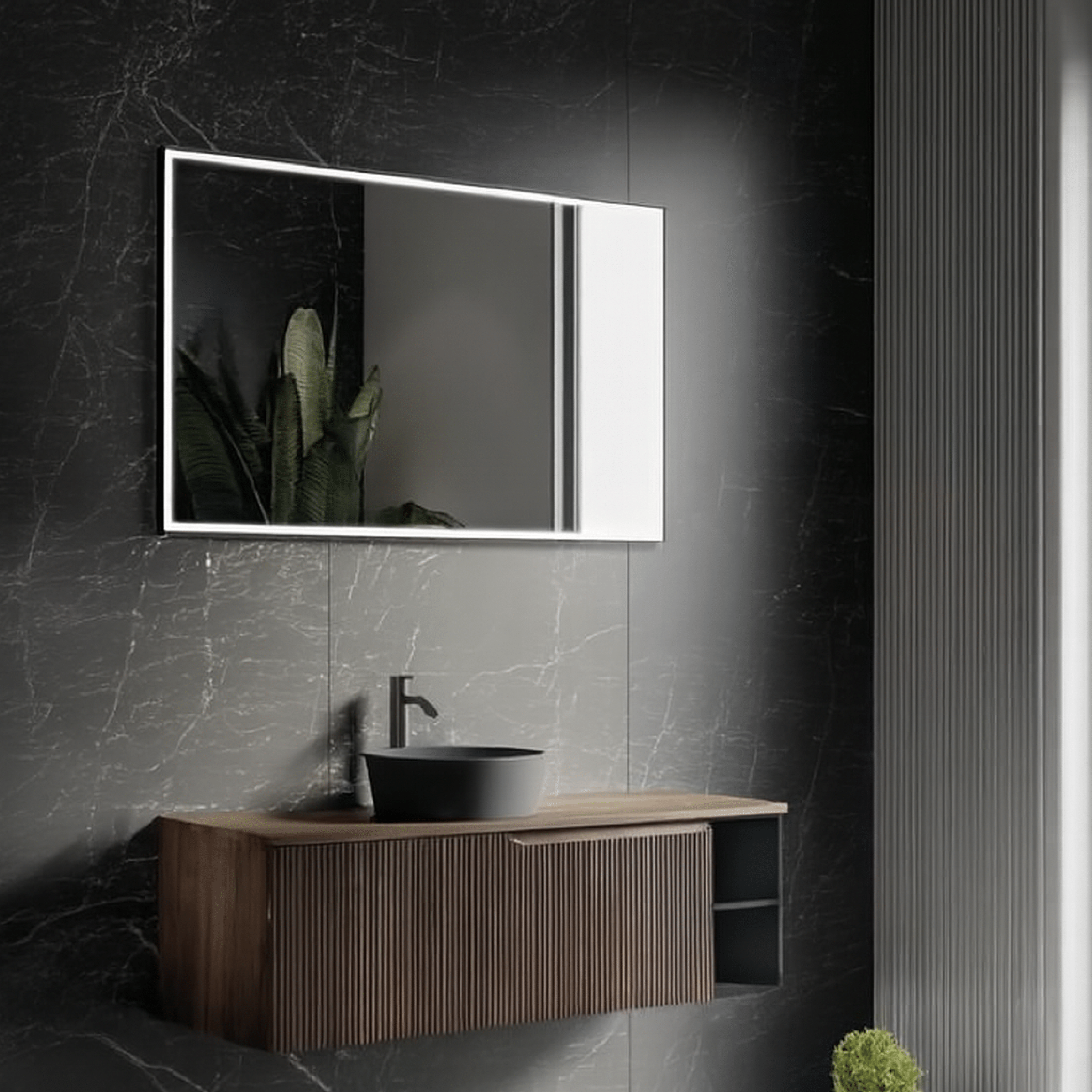 Mobile Bagno Sospeso 120 Cm Un Cassetto Con Vano a Giorno Specchio a Led 70x120 Cm ItalBagno "Victor"
