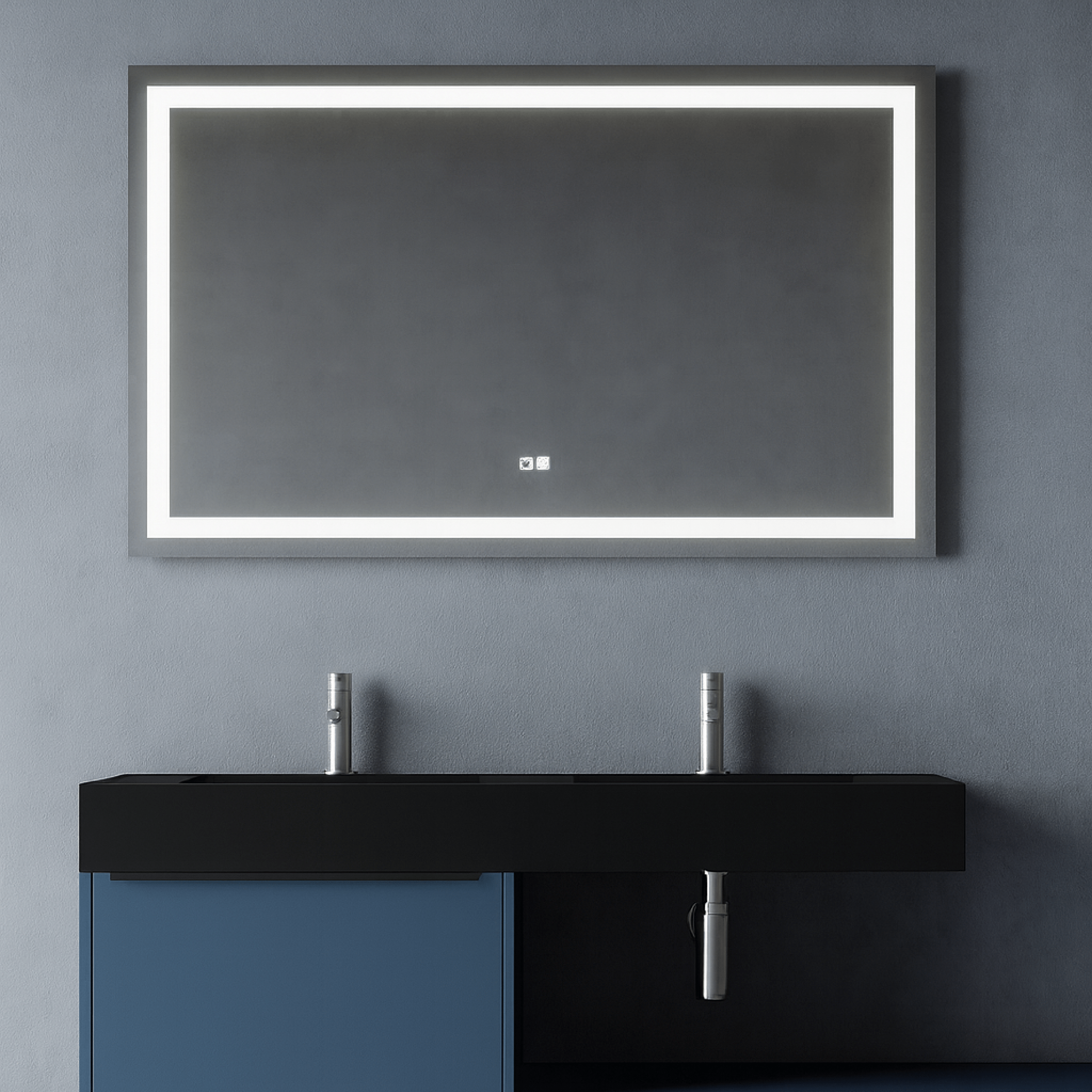 Specchio Rettangolare Illuminazione Frontale 100x75 Con Touch Accensione e Tasto Antifog "Physis"