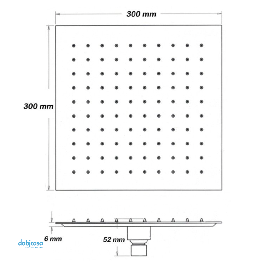 Soffione Doccia Quadrato "Platinum" Anticalcare In Acciaio Inossidabile Aisi 304 Da 30 x 30 cm Con Raccordo Universale 1/2" g