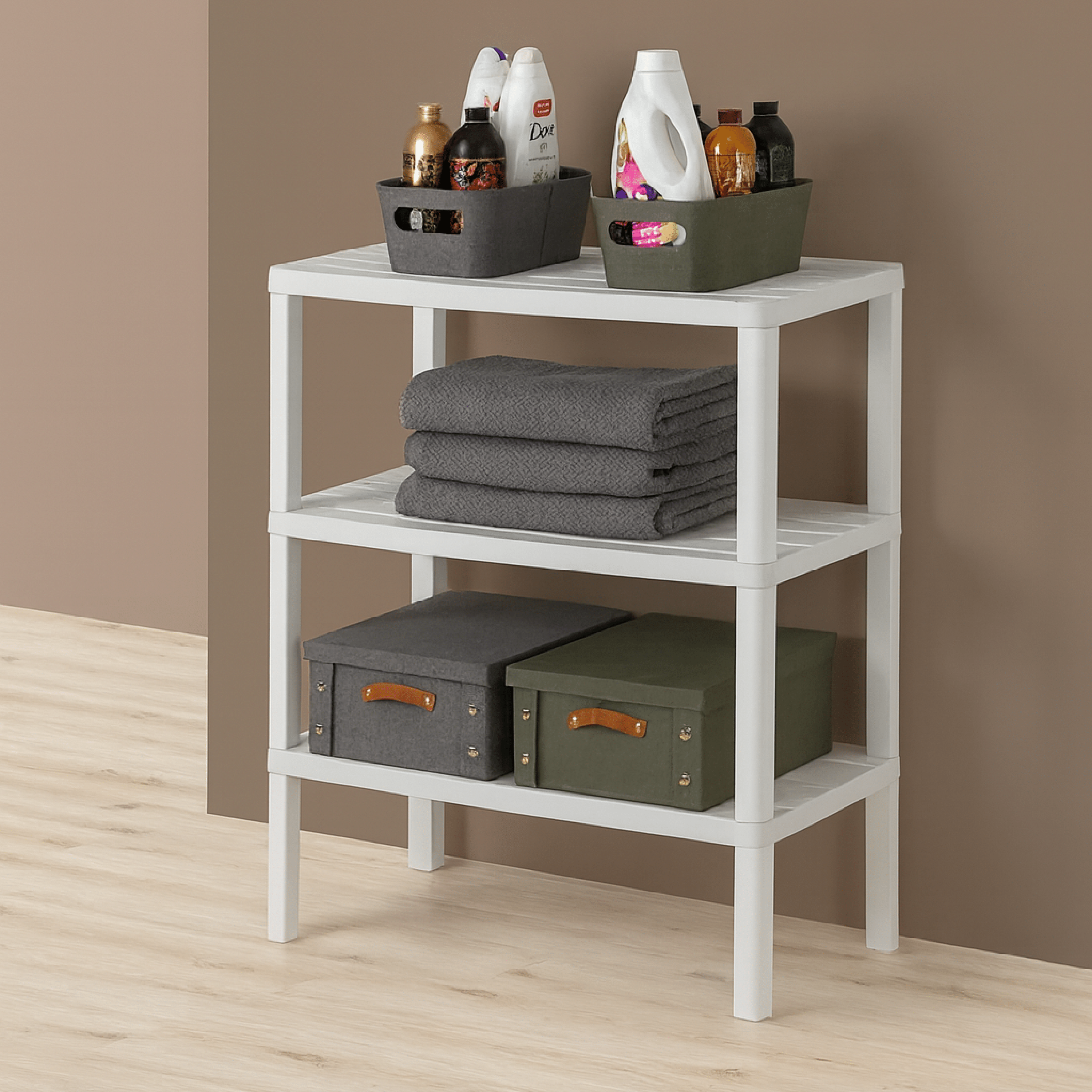 Scaffale Da Bagno Salvaspazio 85 Cm Tre Ripiani Feridras "Woody" Bianco