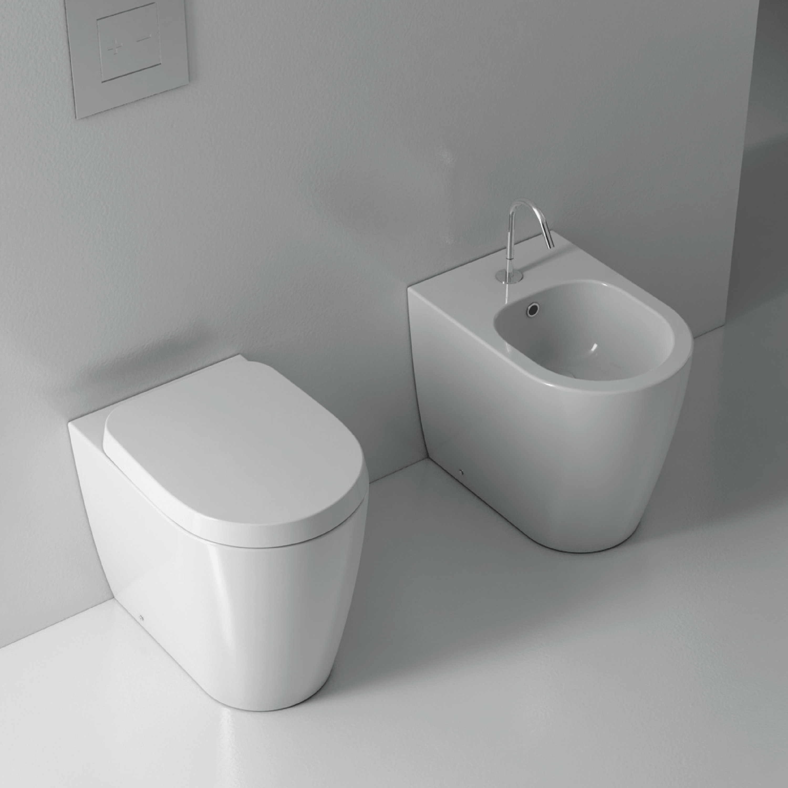 Coppia Di Sanitari a Terra Senza Brida Con Copriwater Domus Falerii "Foglia Medium" Bianco Lucido