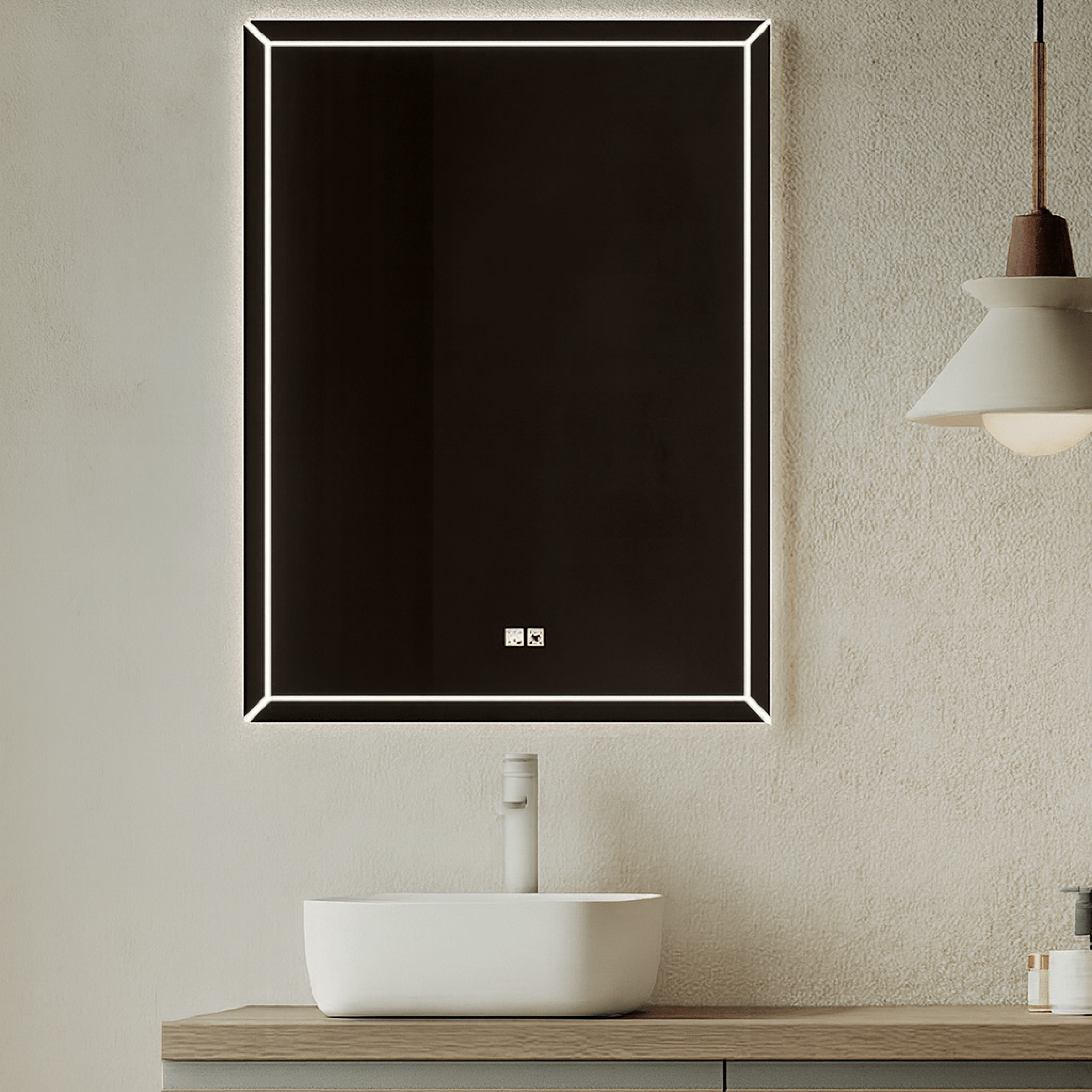 Specchio Rettangolare Illuminazione Frontale 75x100 Con Touch Accensione e Tasto Antifog "Physis"