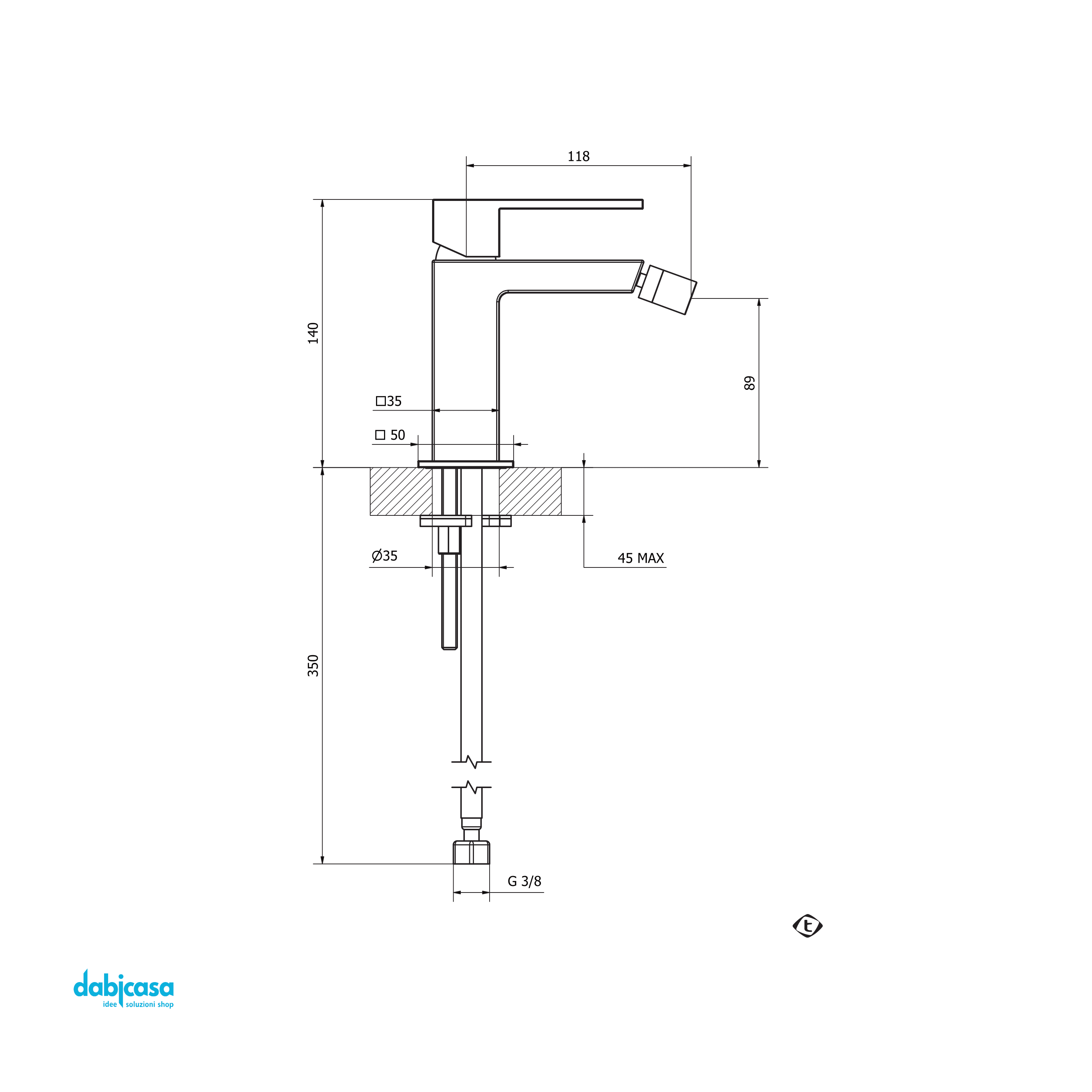 Teorema Rubinetteria  "Pillar" Miscelatore Bidet Con Scarico Automatico