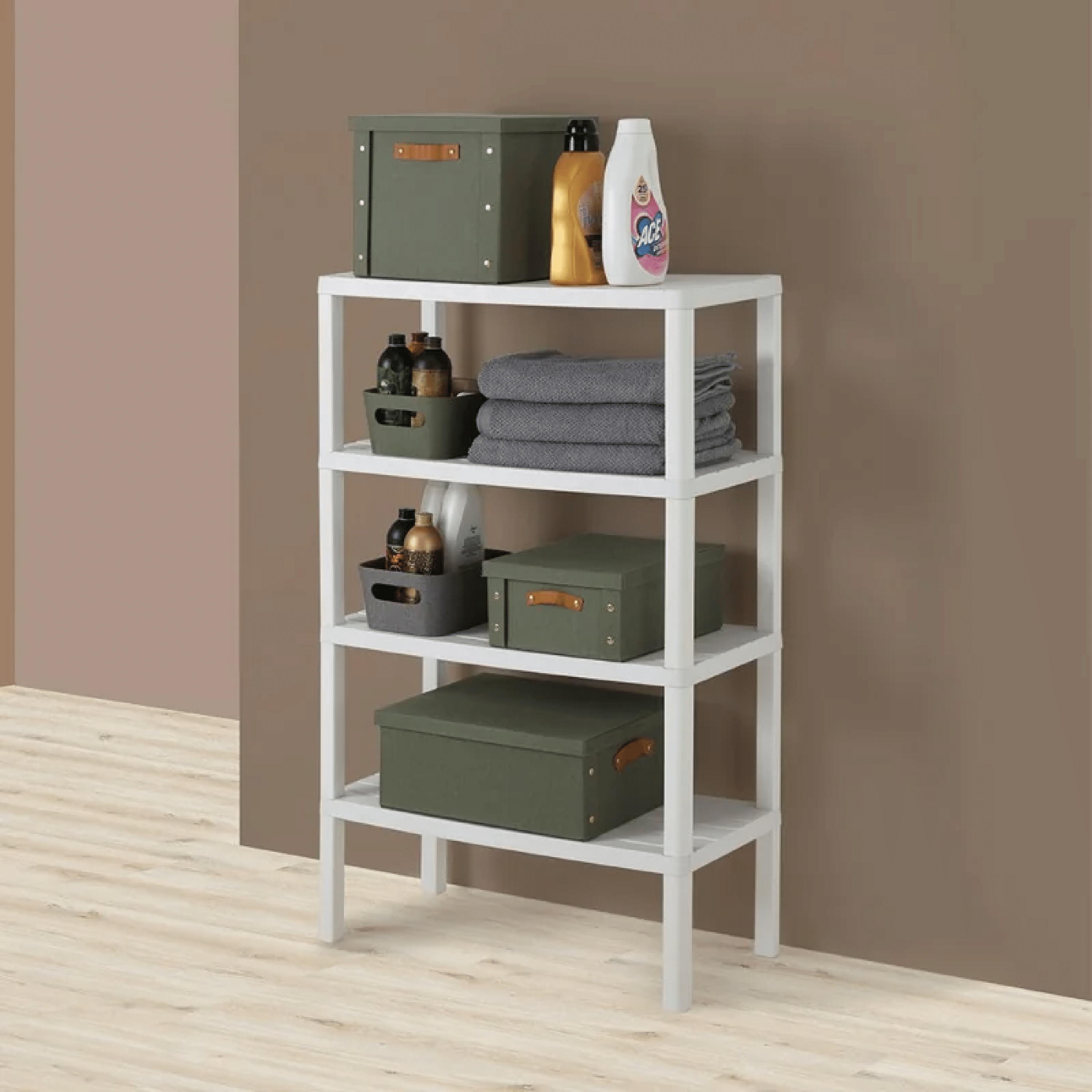 Scaffale Da Bagno Salvaspazio 115 Cm Quattro Ripiani Feridras "Woody" Bianco