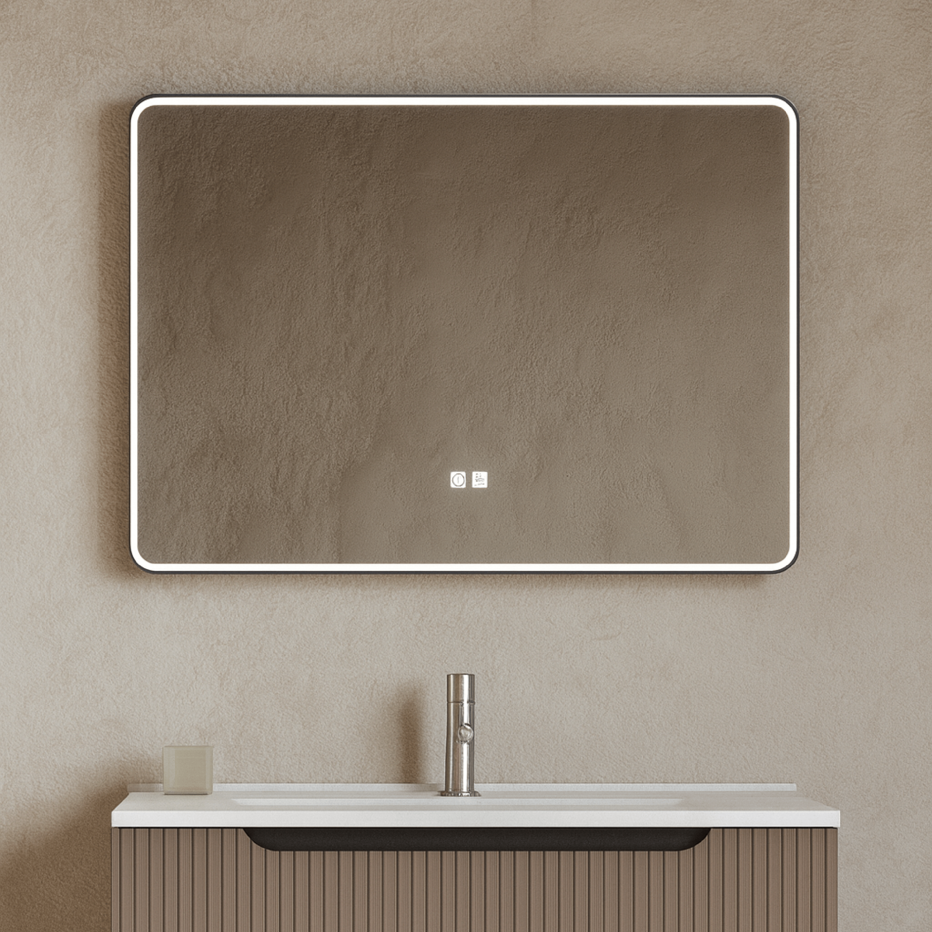 Specchio Rettangolare Illuminazione Interna 80x60 Con Touch Accensione e Tasto Antifog "Physis"