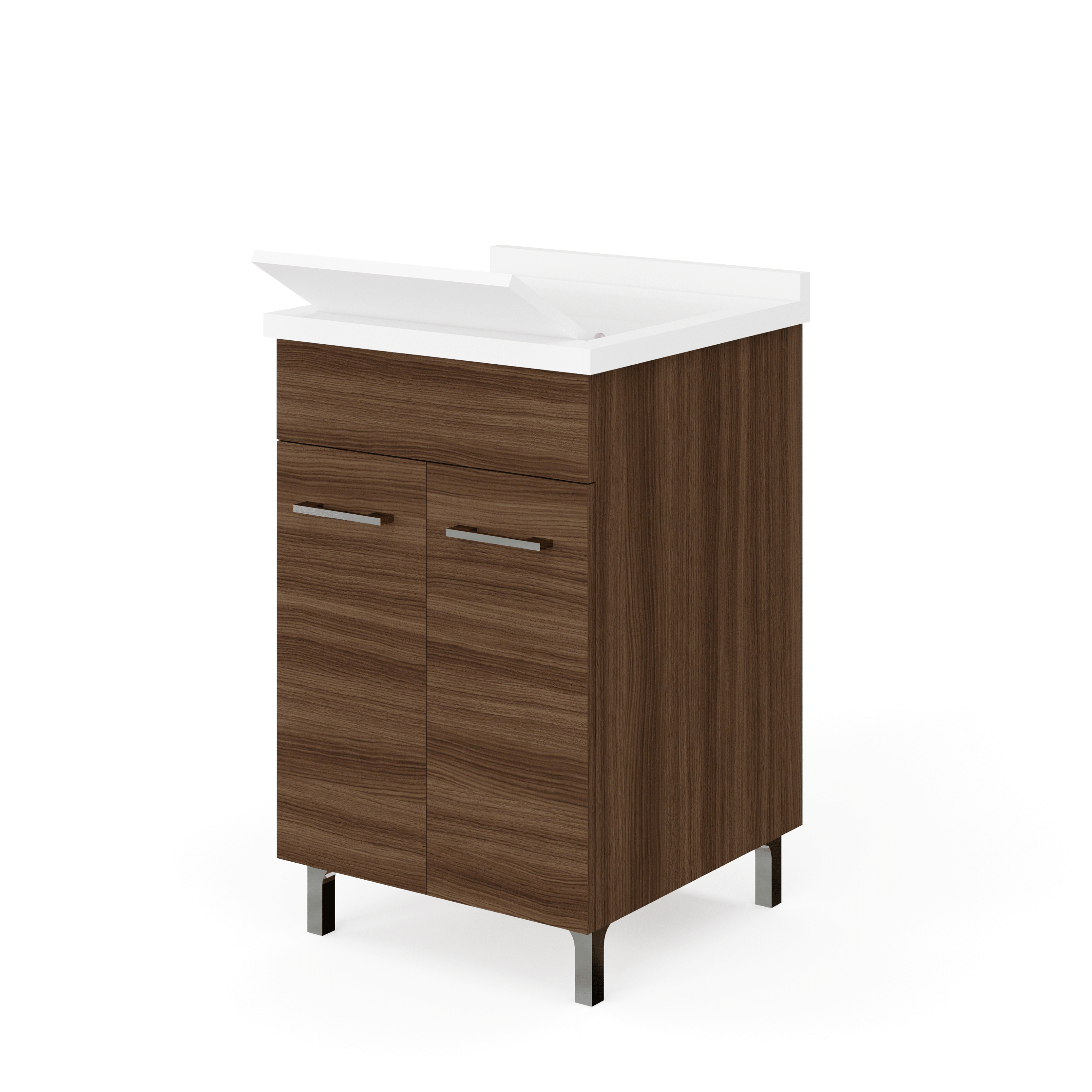 Lavatoio a Terra 50x50 Due Ante Con Vasca e Tavoletta "Enea" Rovere Moka