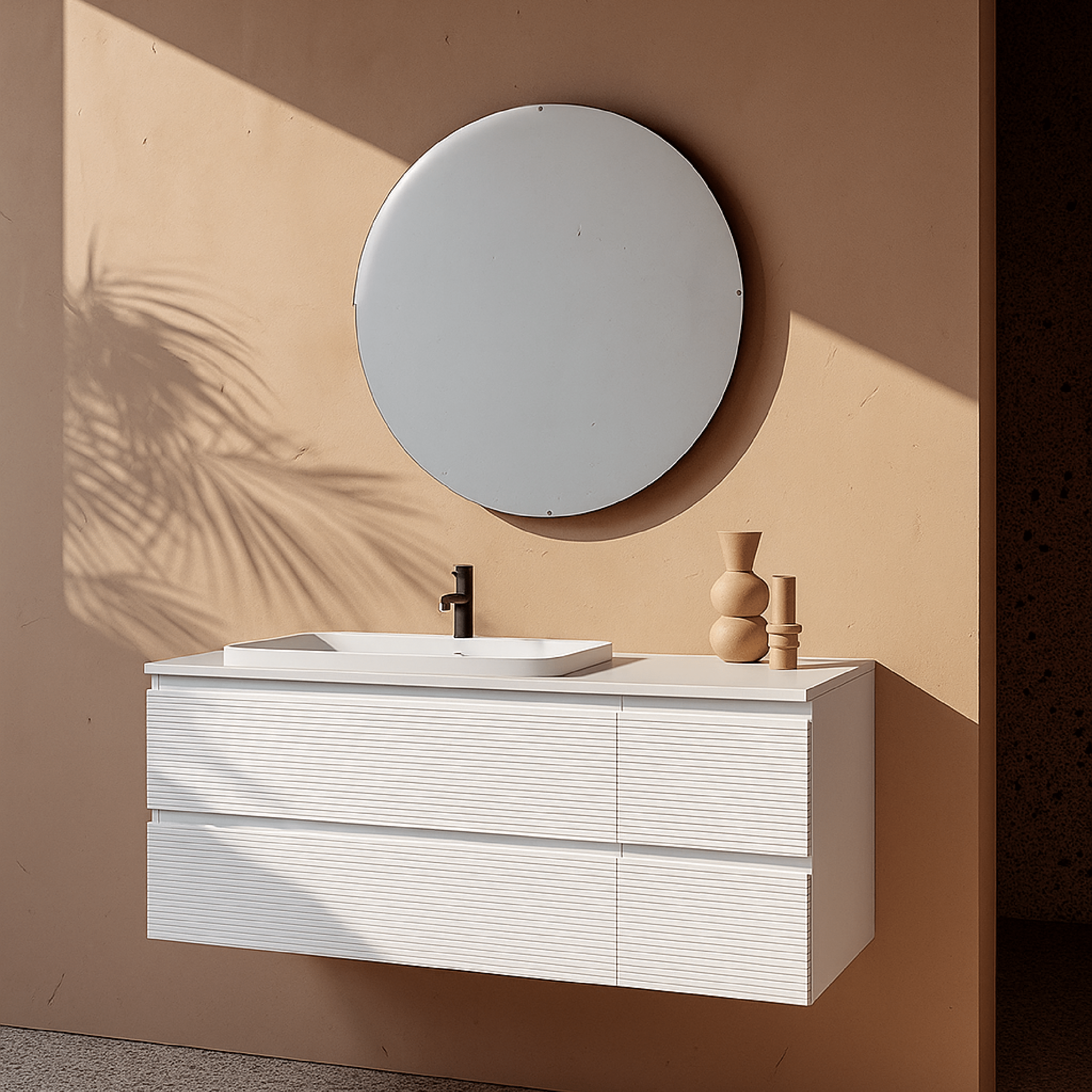 Mobile Bagno Sospeso 120 Cm Due Cassetti Specchio Con Lampada Led Diam.90 Cm ItalBagno "Diamante 118"