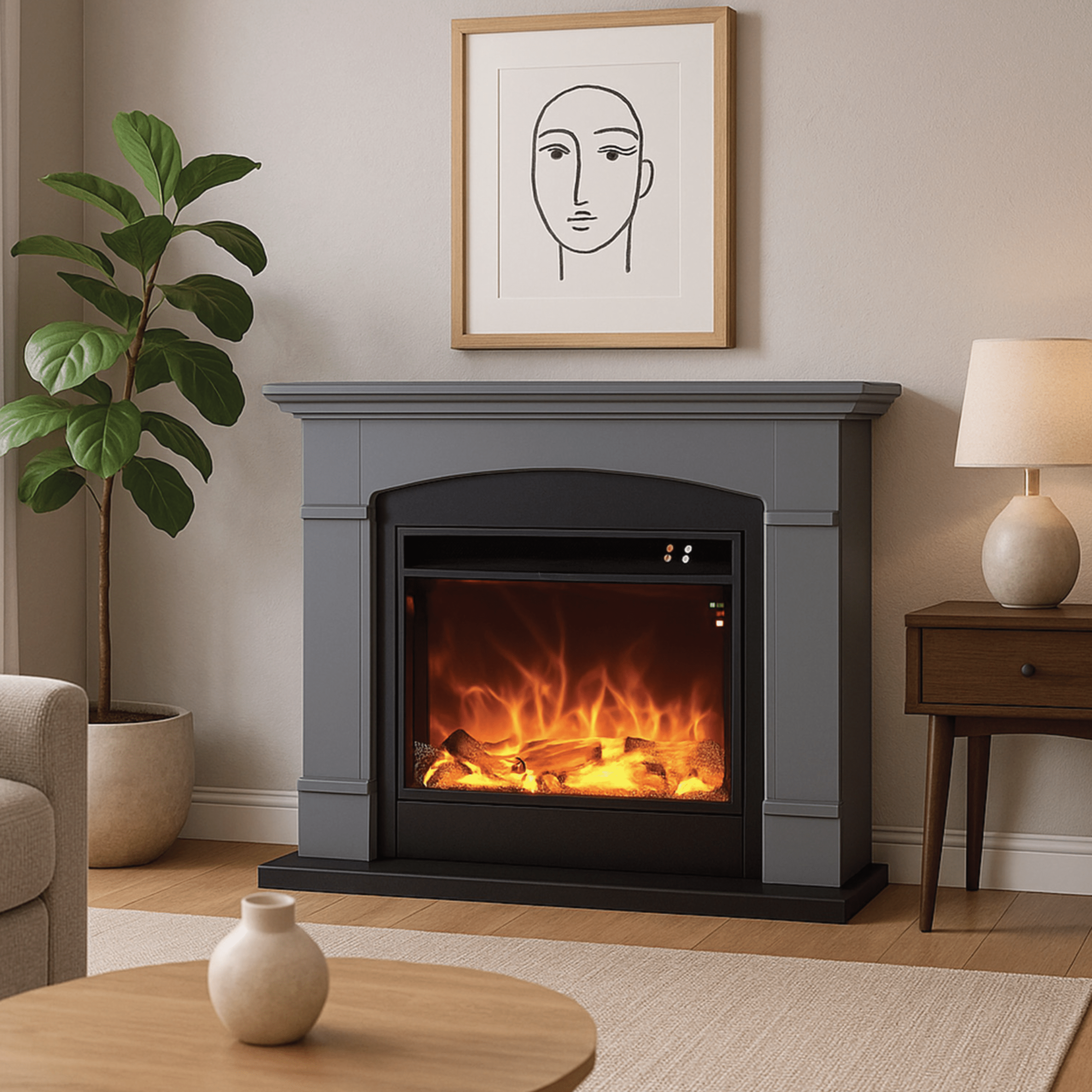 Camino Elettrico Completo D'Appoggio Da 107 Cm Sined "Siena" Grigio Scuro