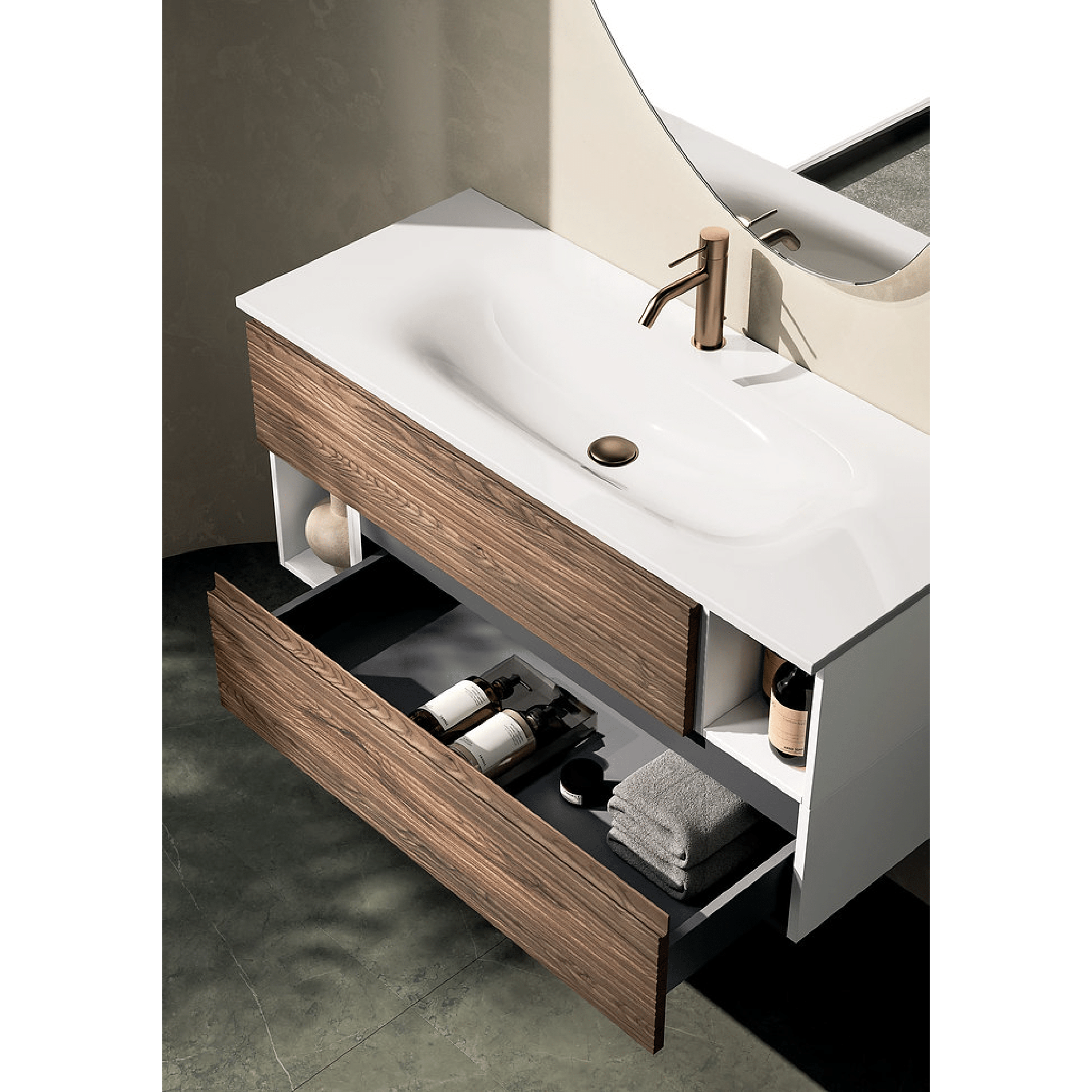 Mobile Bagno Sospeso 100 Cm Due Cassetti Con Vano a Giorno ItalBagno "Diamante 117"