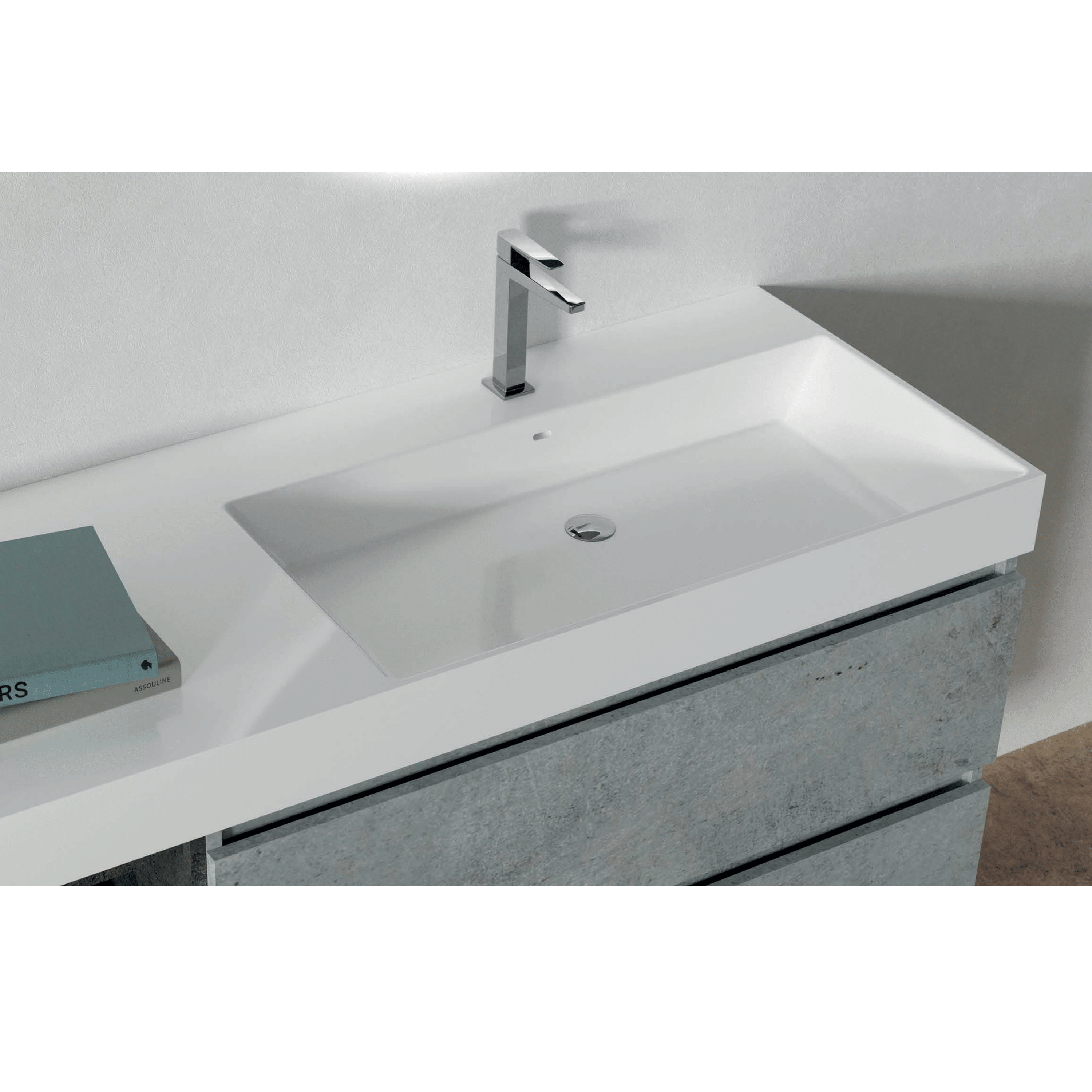 Mobile Bagno Sospeso 120 Cm Due Cassetti Con Vano a Giorno Specchio Tondo Diametro 80 Cm Esseci Arredo Bagno "Elite"