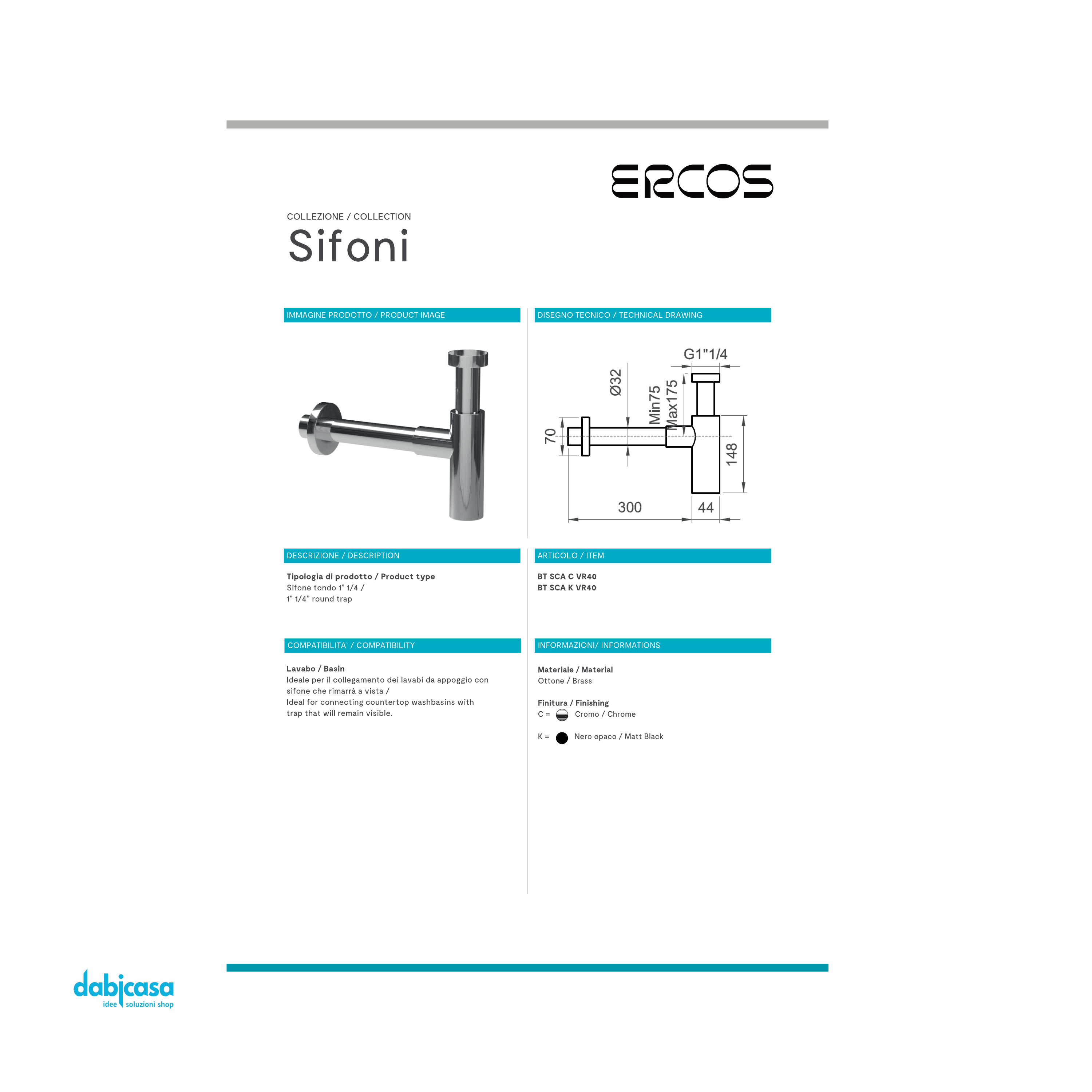 Ercos Sifone D'arredo "Tondo" In Ottone Cromo Lucido