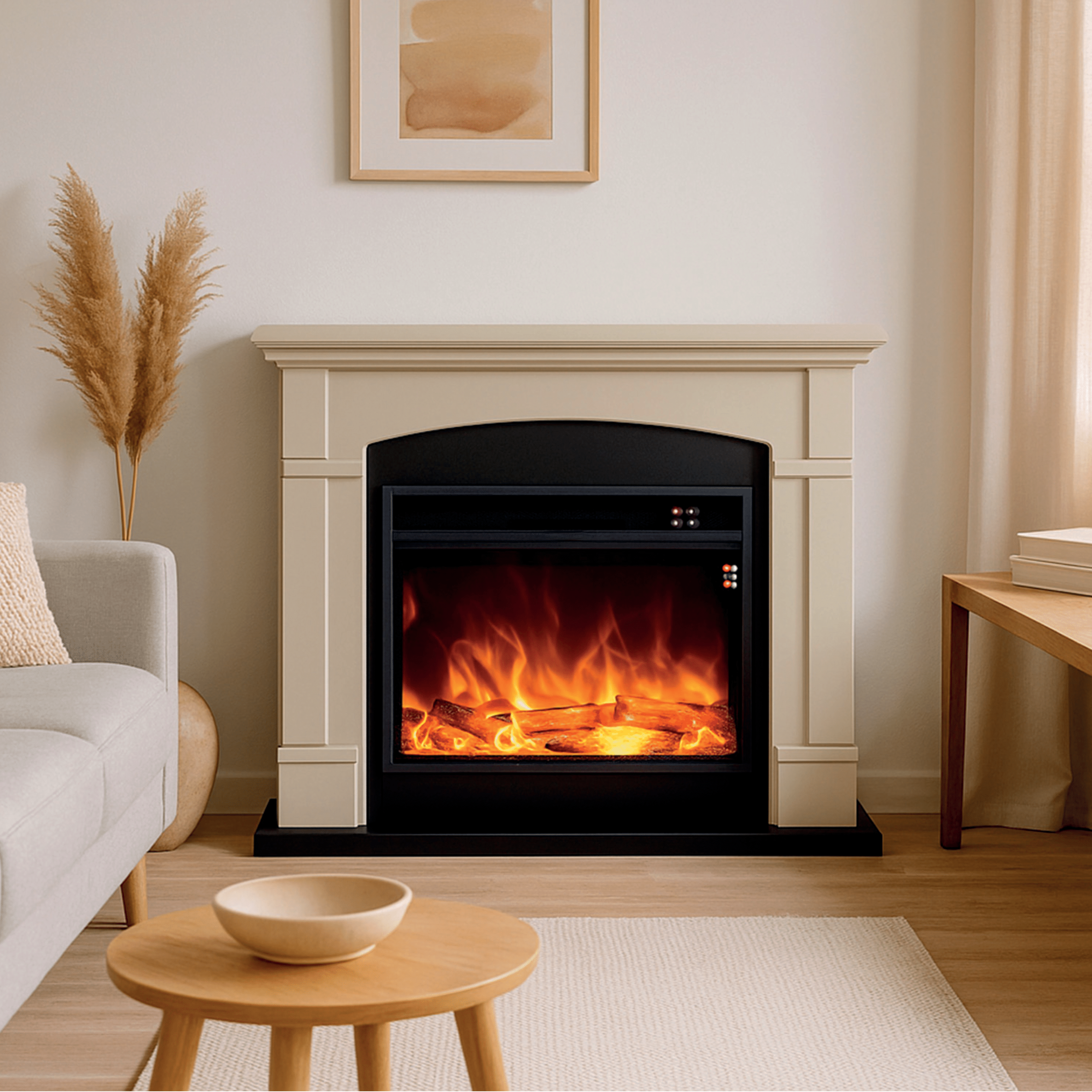 Camino Elettrico Completo D'Appoggio Da 107 Cm Sined "Siena" Beige