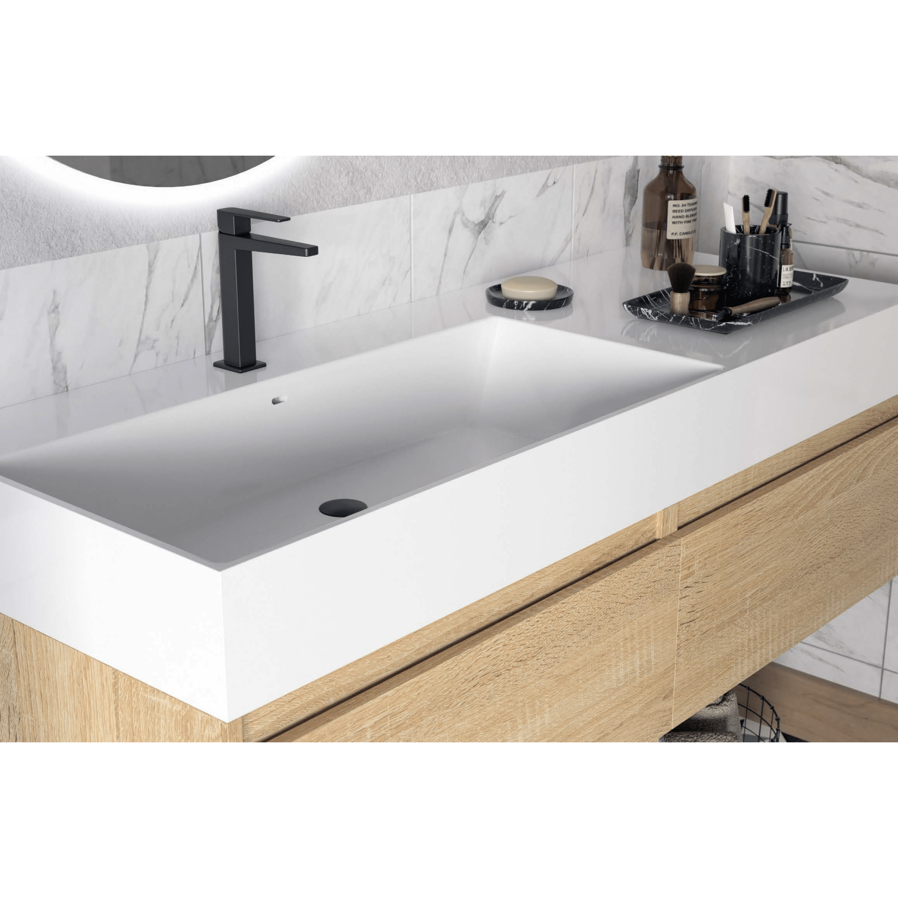 Mobile Bagno Sospeso 120 Cm Tre Cassetti Specchio Retroilluminato Diametro 70 Cm Esseci Arredo Bagno "Carlotta"